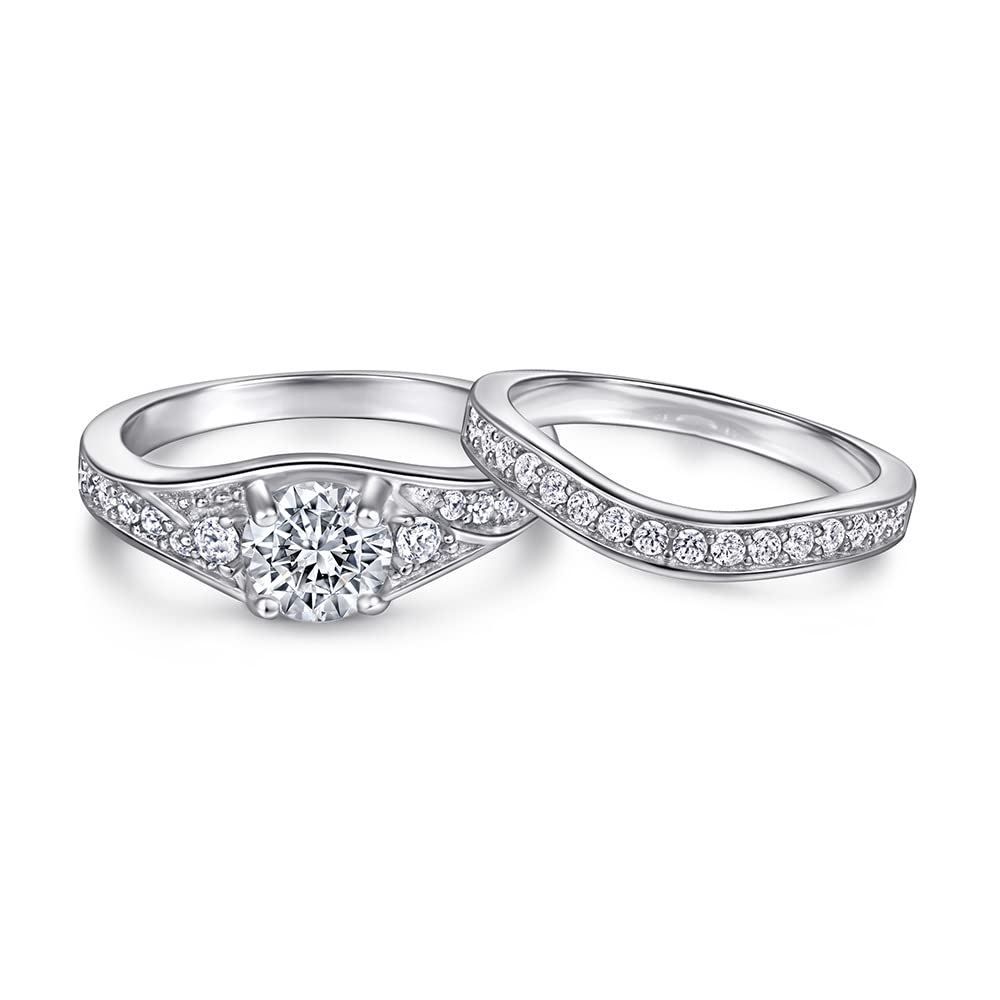 Vintage Bridal Wedding Ring Sets for Women - 1 Carat Moissanite Engagement & Promise Ring Set in Platinum Plated Silver - Perfect for Proposals, Anniversaries & Special Occasions