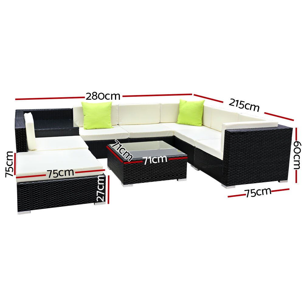 9-Piece Beige Wicker Outdoor Lounge Set with Storage Cover - Perfect for Patio, Garden, and Poolside Relaxation