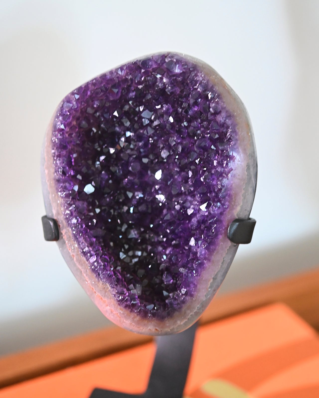 Natural Amethyst Crystal Geode on Wooden Stand - 3.6lbs Healing Stone for Home Decor, Meditation & Spiritual Gifts