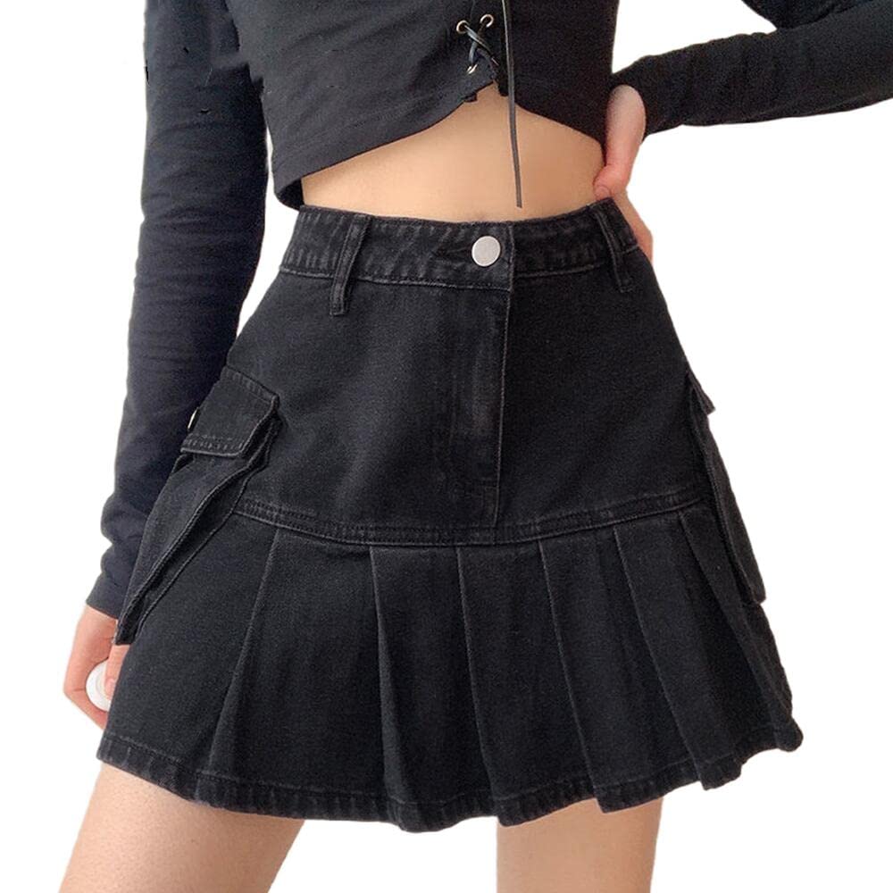 NH Jeans Mini Skirt for Women - Stretch Denim A-Line Skirt with High Waist | Summer Punk Style Black Denim Skirt for Girls & Plus Size | Perfect for Casual Outfits, Parties & Streetwear Fashion