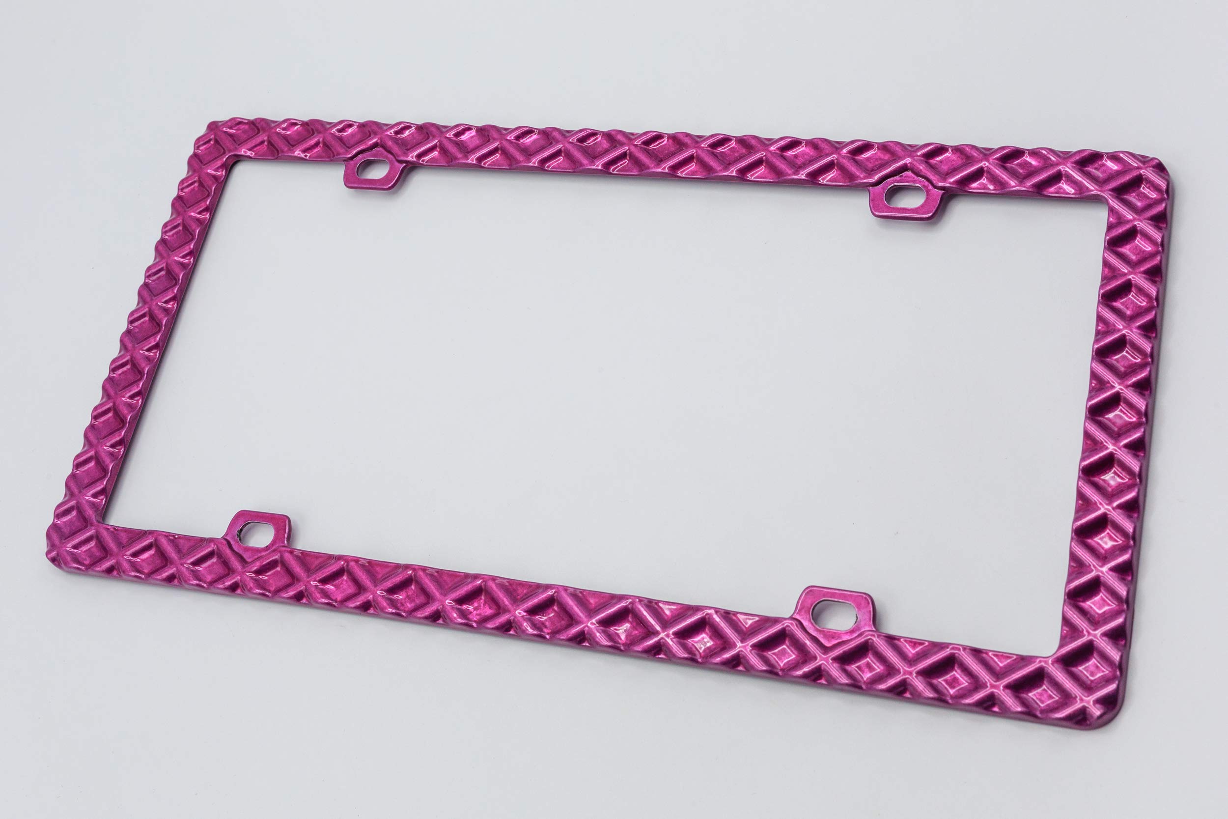 Creathome 3D Waffle Pattern Pink License Plate Frame - Durable Zinc Alloy Metal Car Plate Holder for Vehicles - Perfect for Cars, Trucks & SUVs