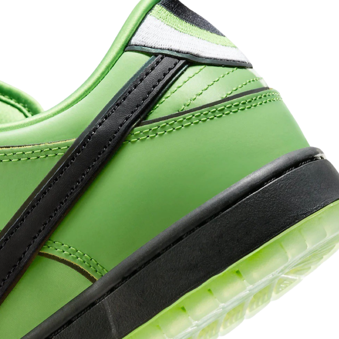Nike SB Dunk Low Pro QS Powerpuff Girls Buttercup Sneakers - Mean Green, Black Lotus & Pink Colorway - Perfect for Skateboarding, Streetwear & Cartoon Fans Collection