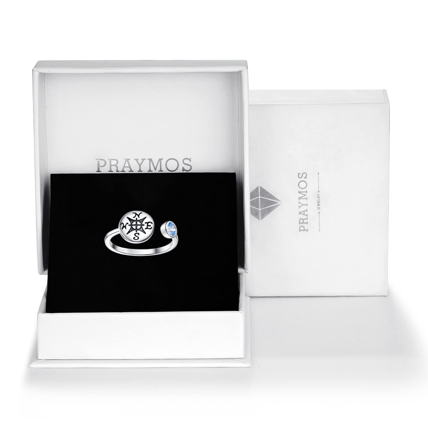 PRAYMOS 925 Sterling Silver Adjustable Open Ring for Women - Elegant Thumb Ring with Jewelry Gift Box - Perfect for Casual Wear, Gifts & Special Occasions