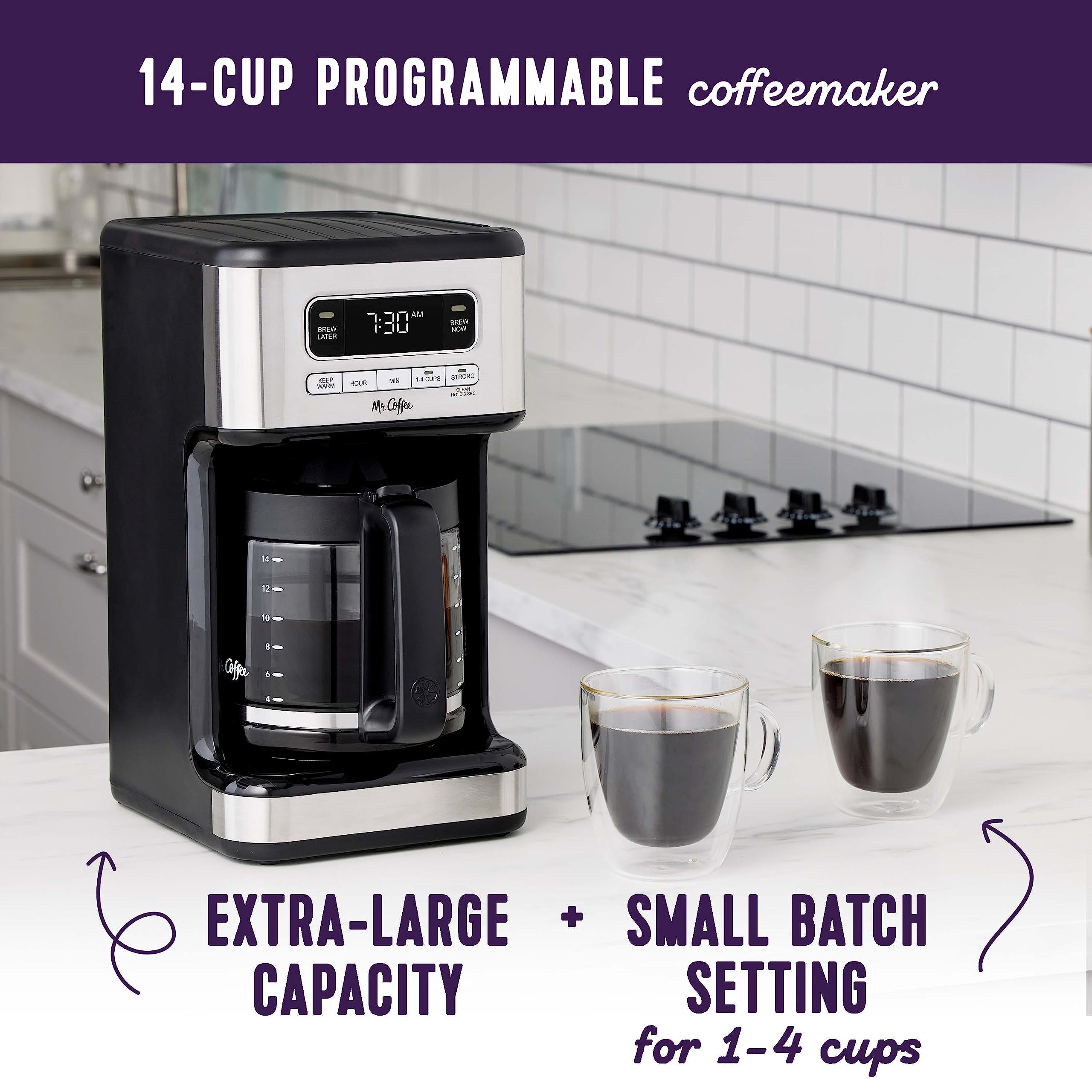 Mr. Coffee 14 Cup Programmable Coffee Maker with Timer, Stainless Steel - Perfect for Home, Office & Entertaining Guests