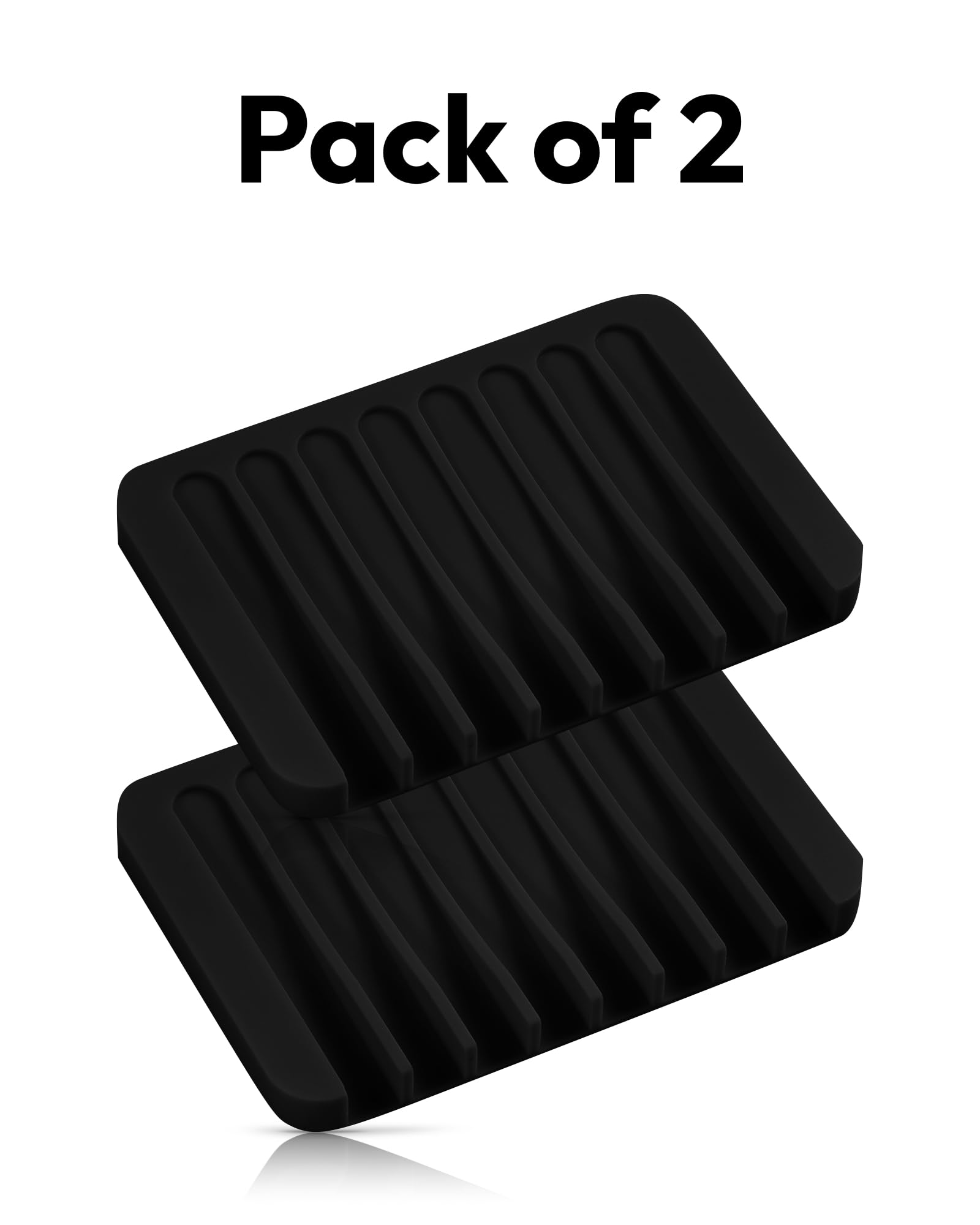 Self Draining Soap Dish for Shower, Kitchen & Bathroom Sink - 2 Pack Black Silicone Soap Holder (3.1
