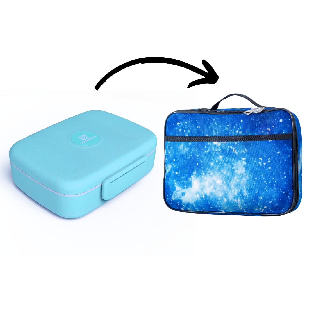 Fenrici Kids Bento Lunch Box Set - Blue & Blue Galaxy Insulated Food Containers for School, Work, Picnics & Travel | Leak-Proof Meal Prep Boxes for Children