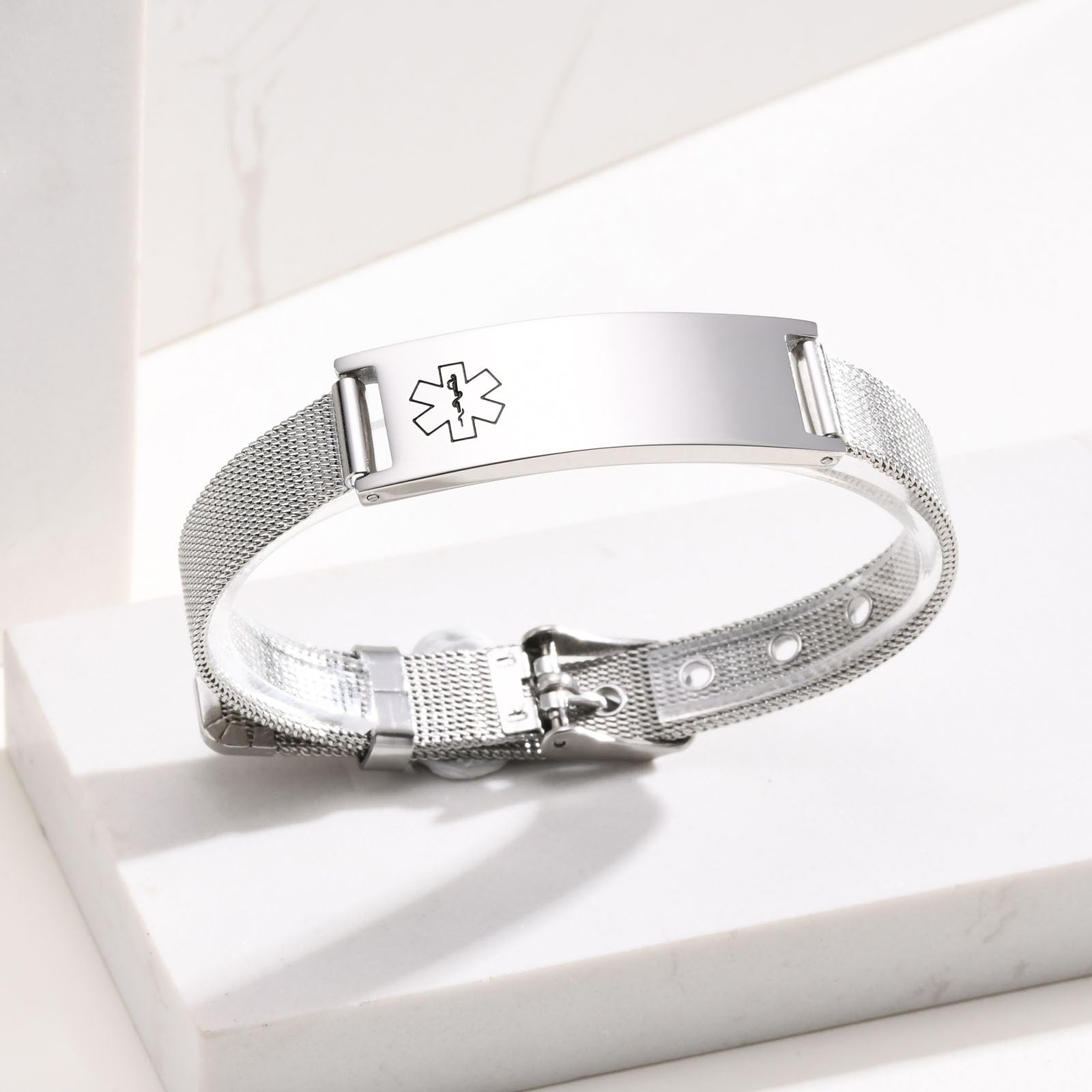Custom Engraved Medical ID Bracelet for Women & Men - Adjustable Stainless Steel Emergency Alert Wristband for Diabetics, Asthma & Blood Thinner Patients - Free Personalization - Perfect for Daily Wear & Emergency Situations