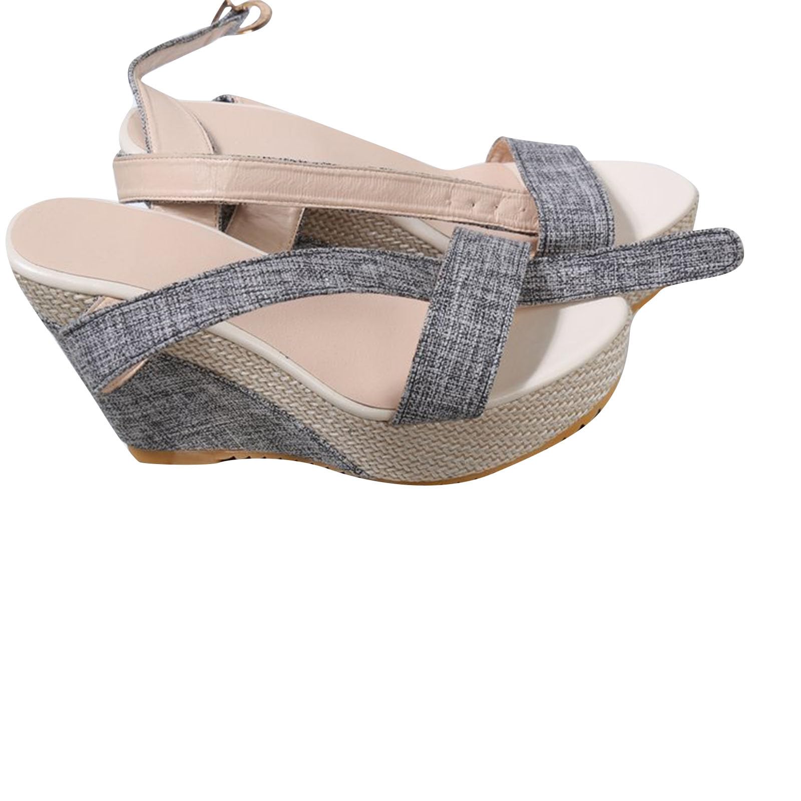 Oelaio Women's White Wedge Sandals - Summer Boho Roman Fish Mouth Sandals Size 8.5 | Comfortable Beach Walking, Vacation Outfits & Casual Fashion