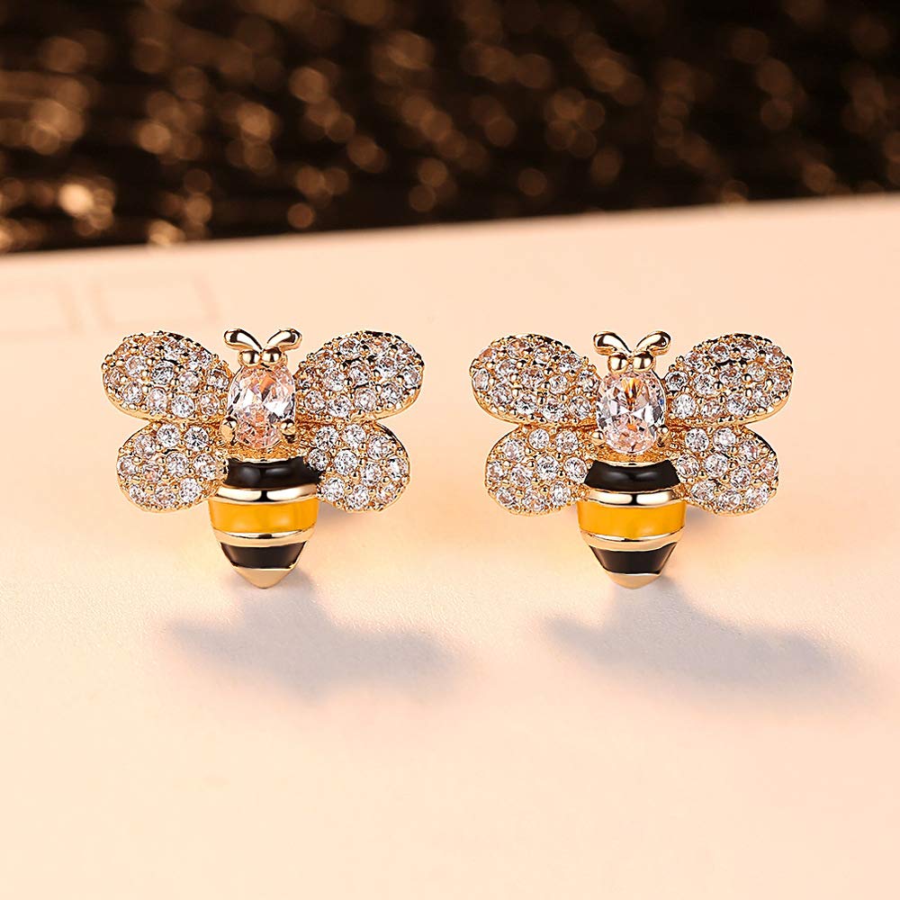 Sparkling Cubic Zirconia Tiny Bumblebee Stud Earrings for Women - Hypoallergenic Cartilage Earrings, Cute Honeybee Statement Jewelry - Perfect for Christmas Gifts, Daily Wear & Special Occasions
