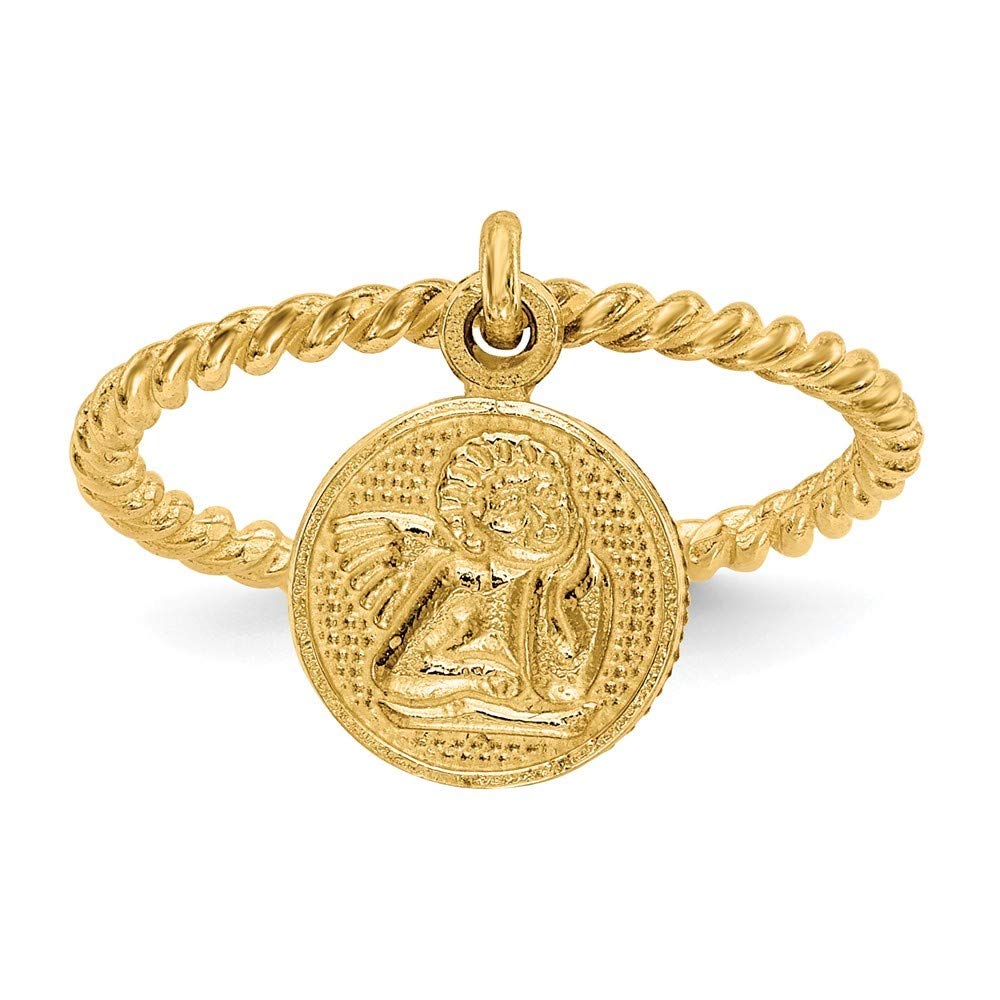 14K Yellow Gold Solid Polished Guardian Angel Dangle Charm Ring - Size 6 Religious Jewelry for Women, Perfect Gift for Birthday, Christmas & Spiritual Protection