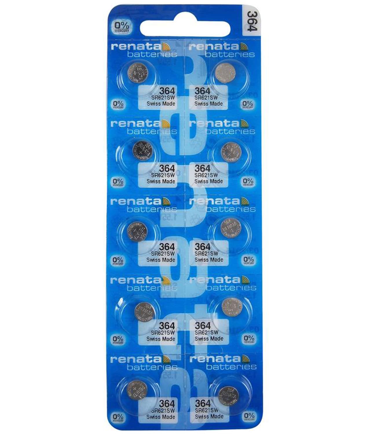 Renata 364 SR621SW Silver Oxide Watch Batteries - 1.55V Long-Lasting Power (10-Pack) for Watches, Calculators & Small Electronics