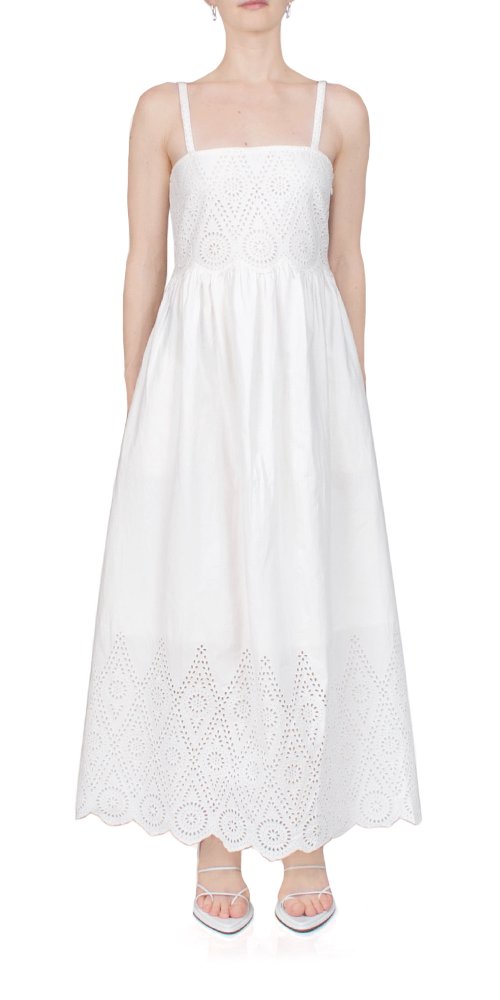 Louisa Vintage White Dress - Elegant Floral Lace Midi Dress for Women | Perfect for Weddings, Parties & Special Occasions