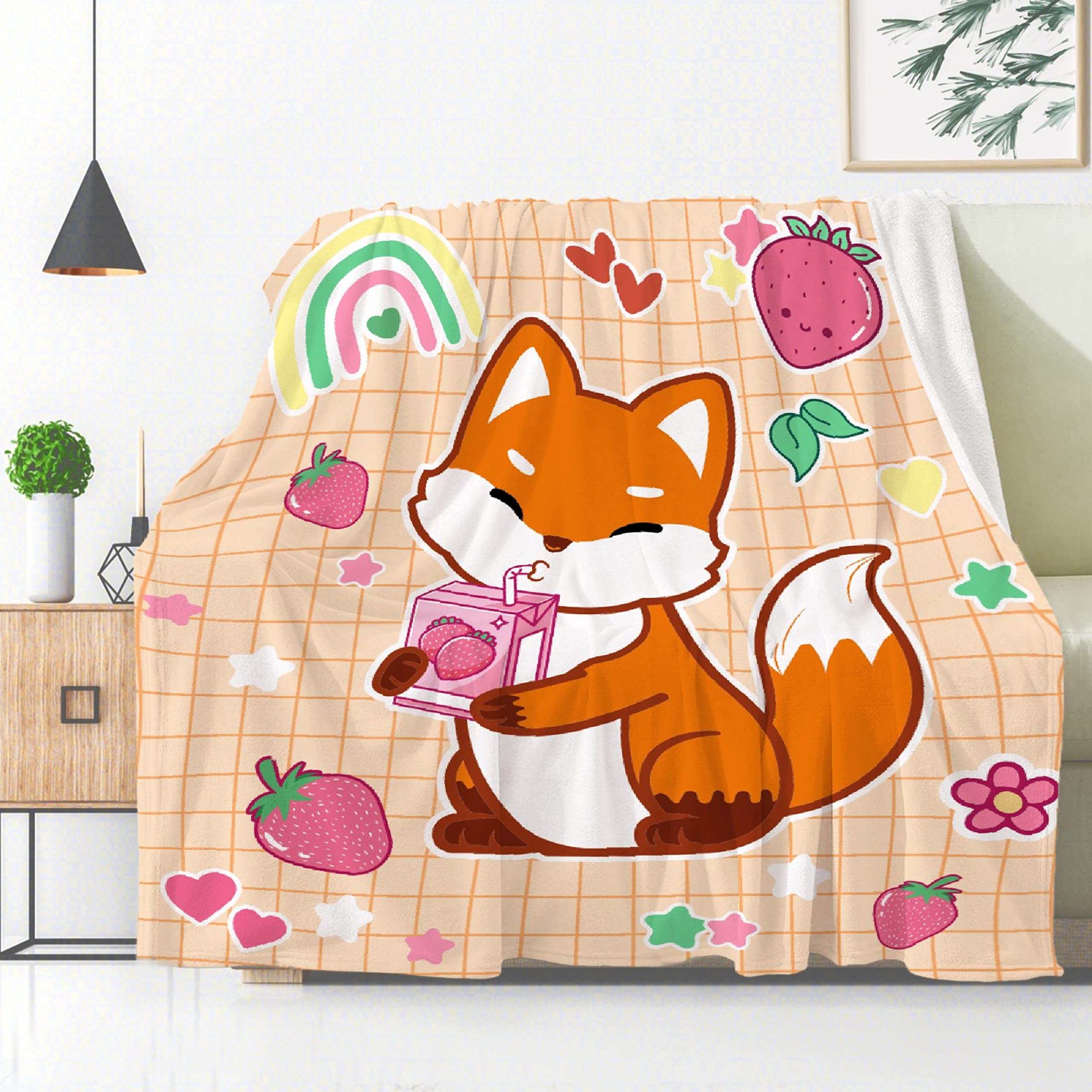 Ultra Soft Fox & Strawberry Milk Fleece Blanket 120
