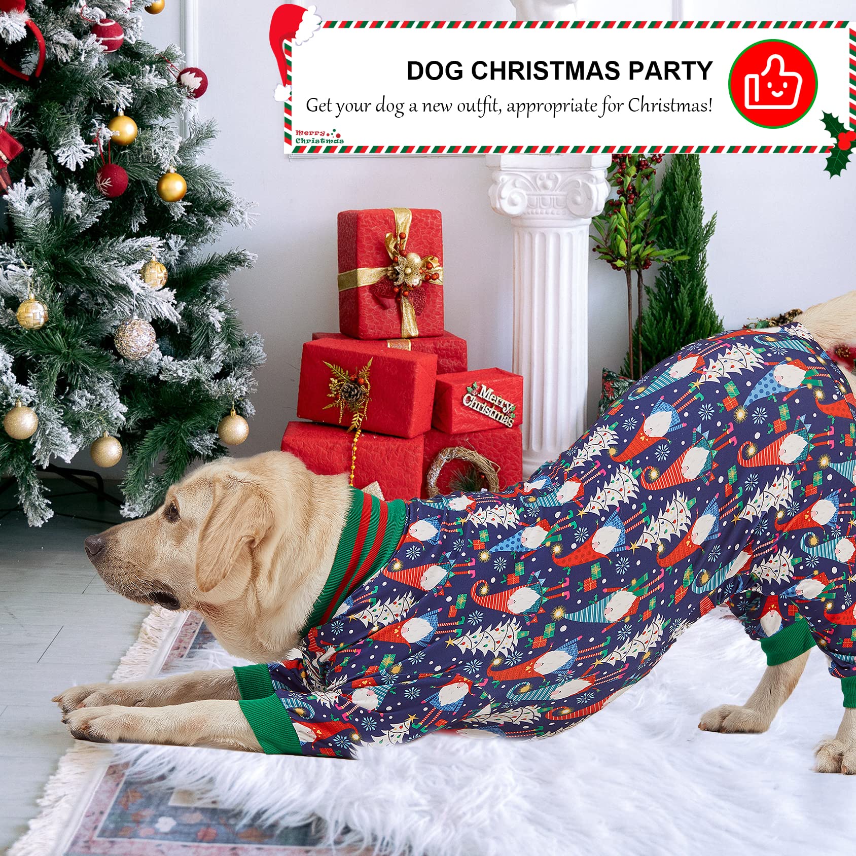 LovinPet Large Dog Christmas Pajamas - Festive Holiday Dog Outfit with Navy Gnome Print, Lightweight Pullover Onesie for Pitbulls & Medium Dogs | Perfect for Christmas Photos & Family Gatherings