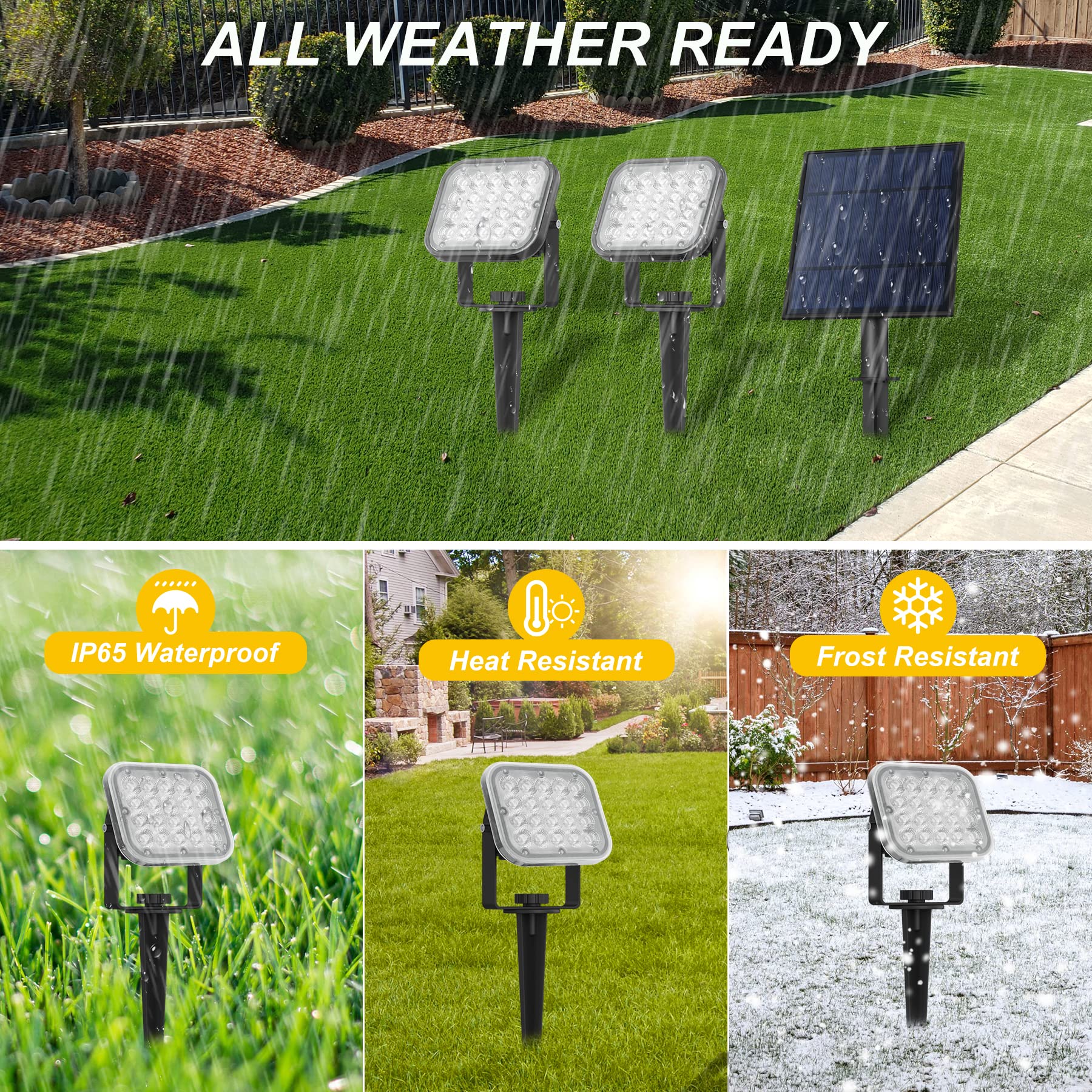 20 LED Solar Spot Lights Outdoor, IP65 Waterproof 3000K Warm White Dusk-to-Dawn Solar Lights for Yard, Garden, Driveway, Porch, Walkway - 4-in-1 Design for Landscape, Pathway, and Security Lighting