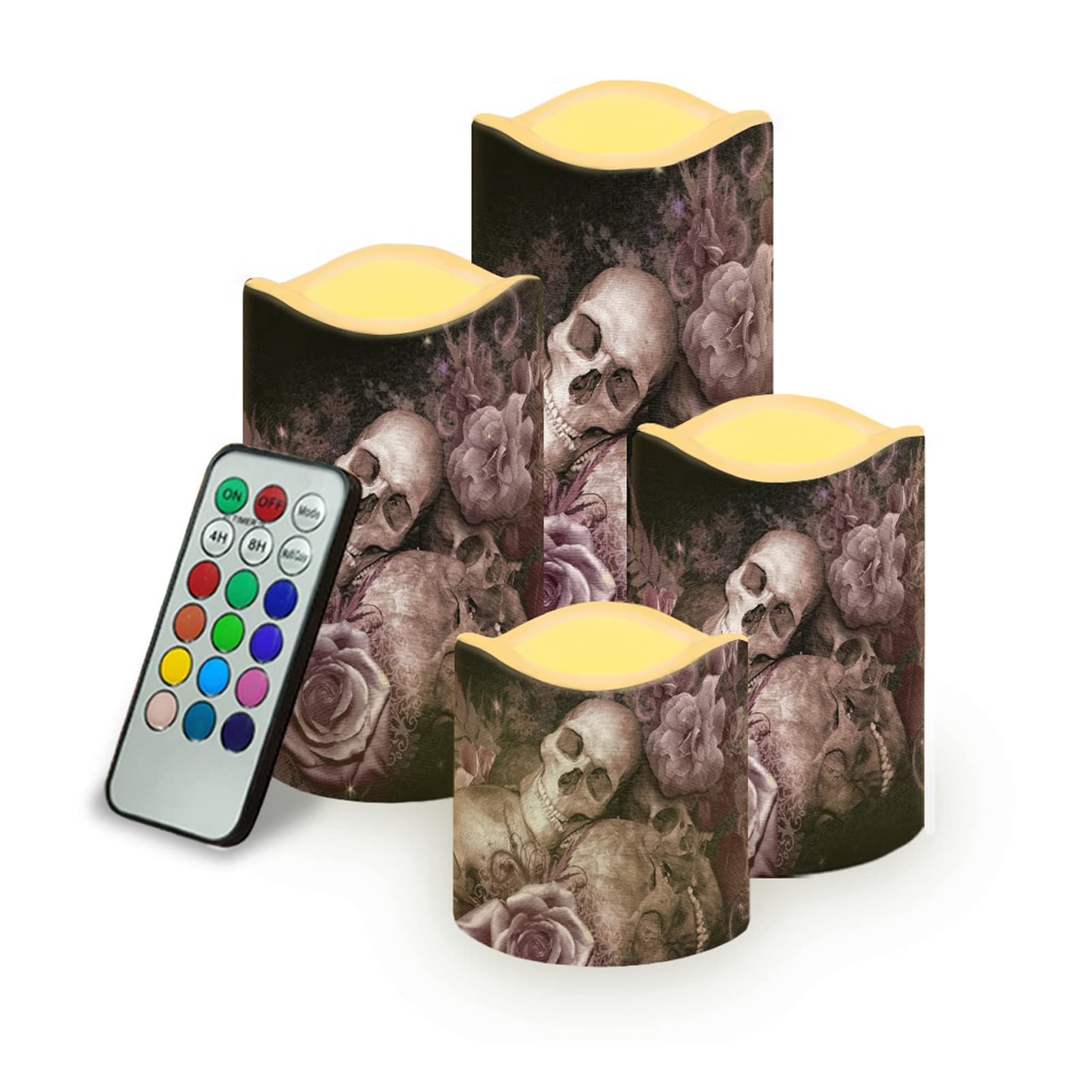 Gothic Skeleton LED Candles 4-Pack - Remote & Timer for Halloween Decor