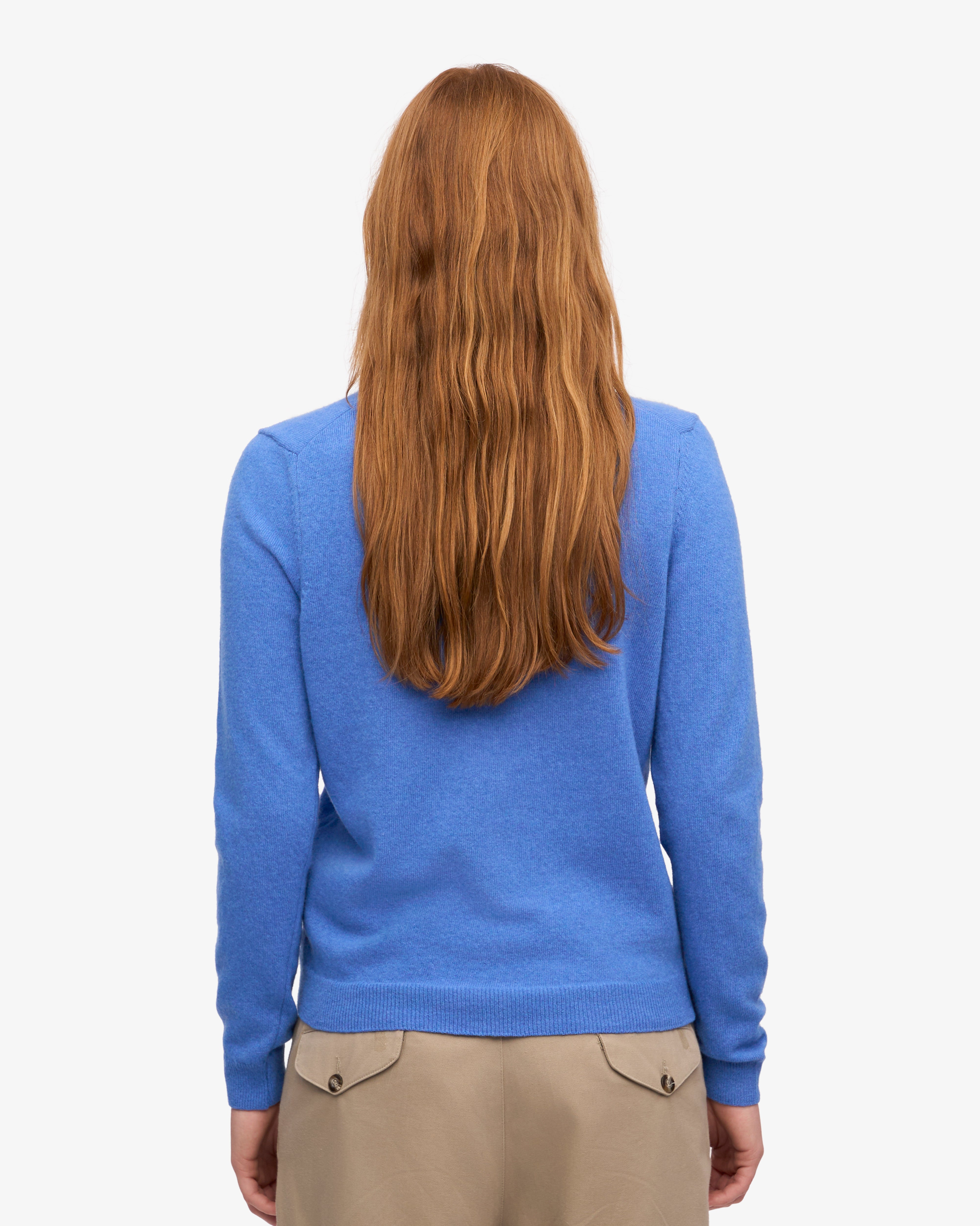 Women's Lightweight Merino Wool Crew Neck Sweater in Pacific Blue - Perfect for Fall Layering & Casual Office Wear