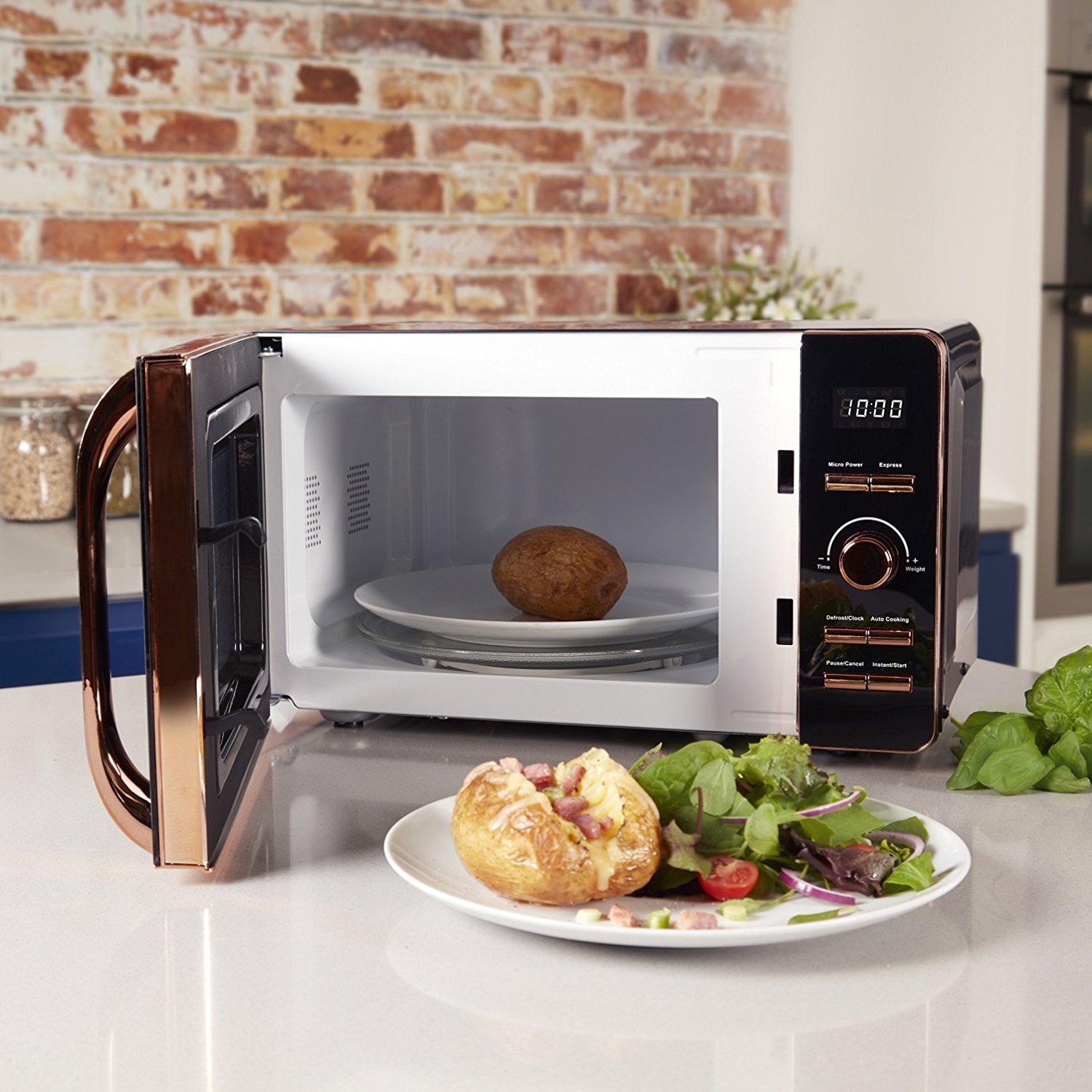 T24021 Digital Microwave Oven - 20L, 800W, 60-Minute Timer, 8 Auto Cook Presets, Black & Rose Gold - Perfect for Small Kitchens, Dorm Rooms & Office Break Areas