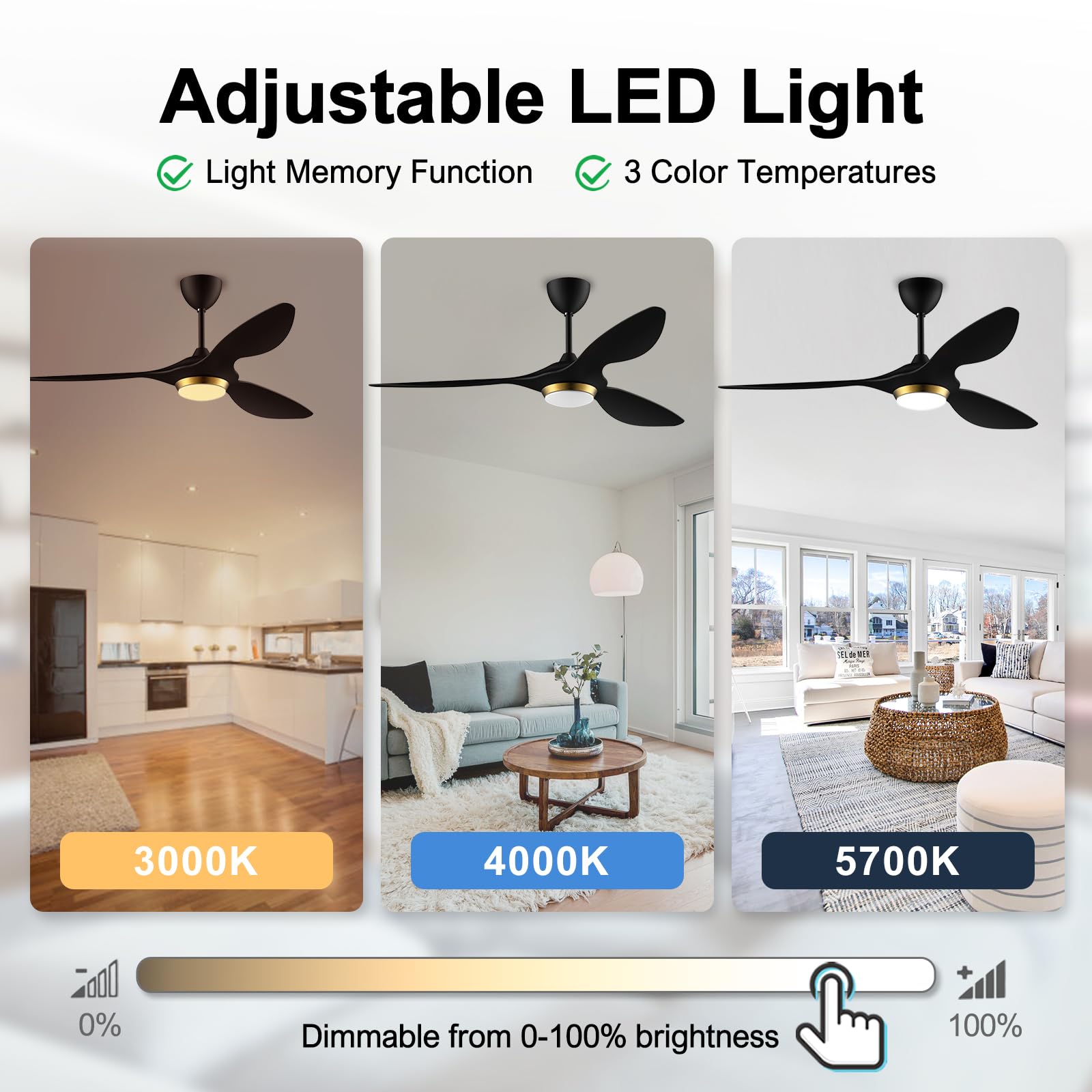 Reiga 52 Inch Black Modern Ceiling Fan with Light - Smart WiFi & Remote Control, 3 Blade Quiet DC Motor for Living Room, Bedroom, Patio, Garage - ETL Certified - Perfect for Home Cooling & Stylish Interior Decor