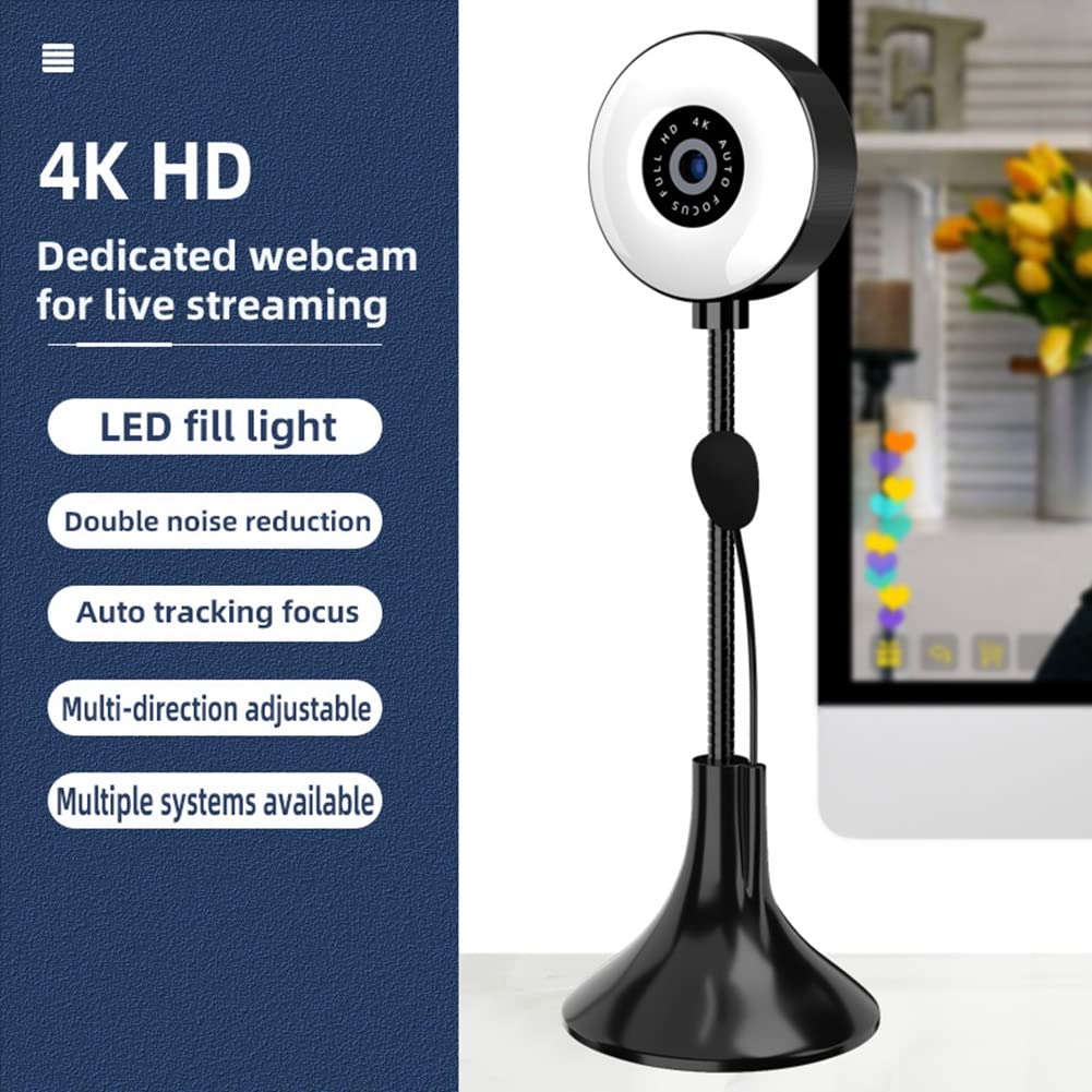 4K Ultra HD Webcam with Built-in Microphone - Full HD 1080p USB Web Camera for PC, Laptop, Zoom Meetings, Online Classes, Video Conferencing & Streaming - Perfect for Remote Work, Distance Learning & Live Broadcasting
