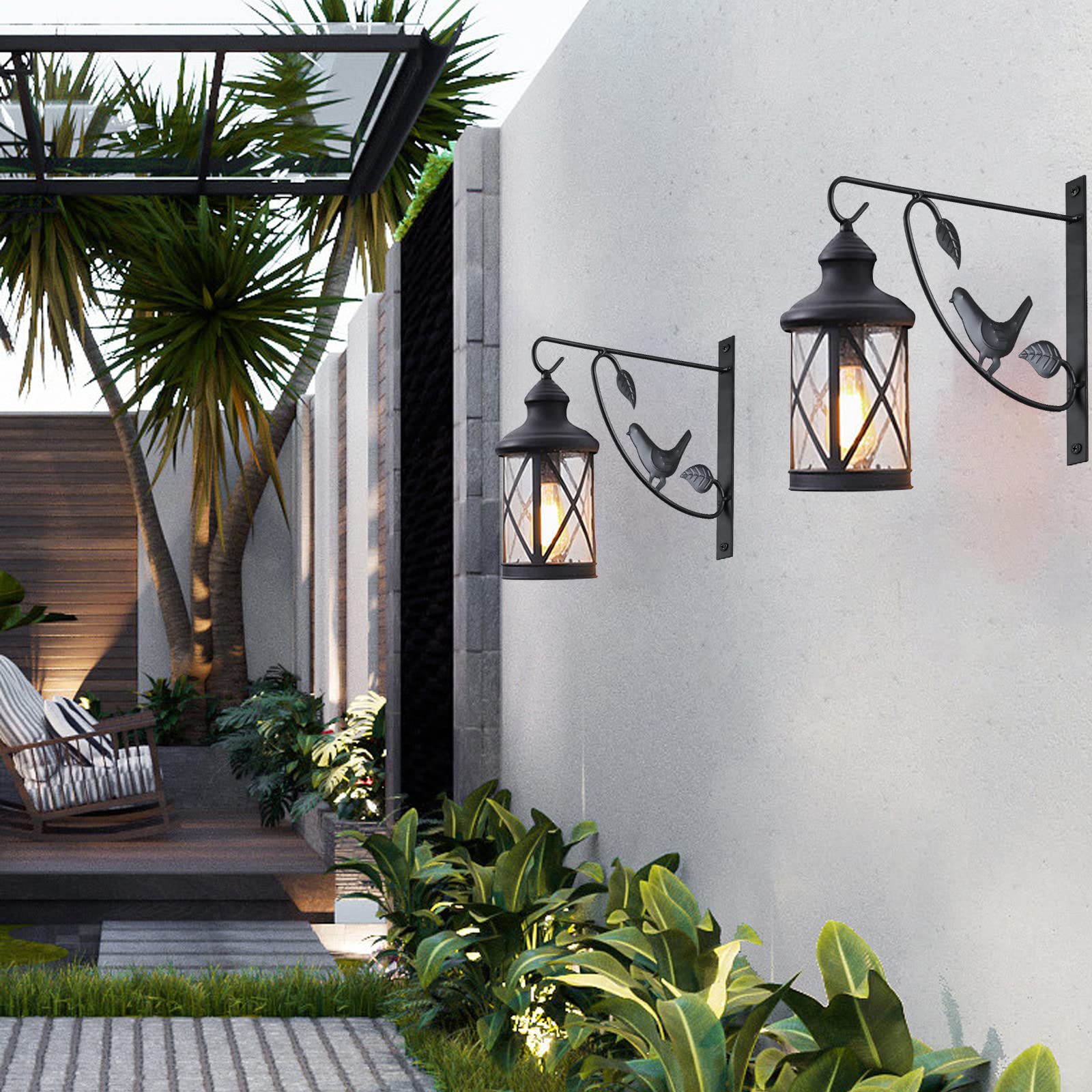 12 Inch Wall Mounted Hanging Plant Bracket - Heavy Duty Black Planter Hooks for Outdoor & Indoor Use - Includes Screws (2 Pack) - Perfect for Lanterns, Flower Pots, Bird Feeders & Wind Chimes in Garden, Lawn, Patio or Balcony