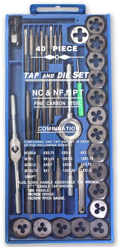 BENCH WIZARD 40-Piece Metric Tap and Die Set - NC, NF, NPT Thread Sizes - 17 Taps & 17 Dies - Rust-Resistant Precision Machined Tools with 2 Tap Wrench Styles - Perfect for Metalworking, Plumbing, and DIY Home Repairs
