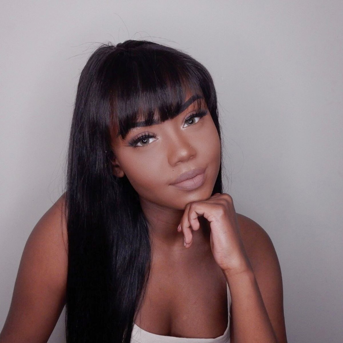 Premium 360 Full Lace Human Hair Wig with Bangs - Light Yaki Straight Brazilian Remy Hair - 150% Density 20 Inch Lace Front Wig for Black Women - High Ponytail & Natural Look - Perfect for Daily Wear, Parties, and Special Occasions
