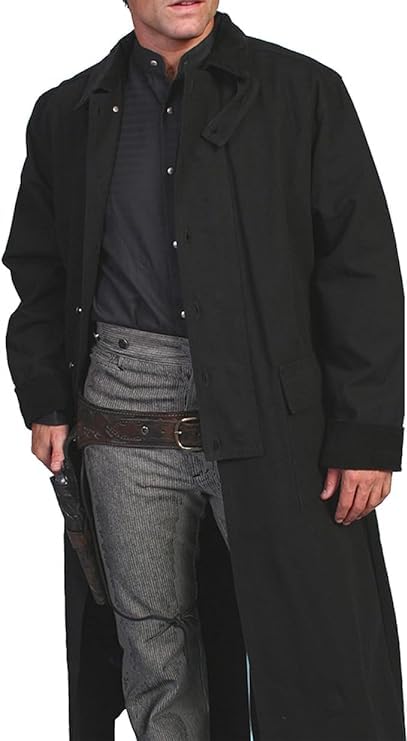 Vintage Men's Western Cowboy Duster Coat - Full Length Denim Jacket for Gunfighter Style | Perfect for Rodeo, Ranch Work & Outdoor Adventures