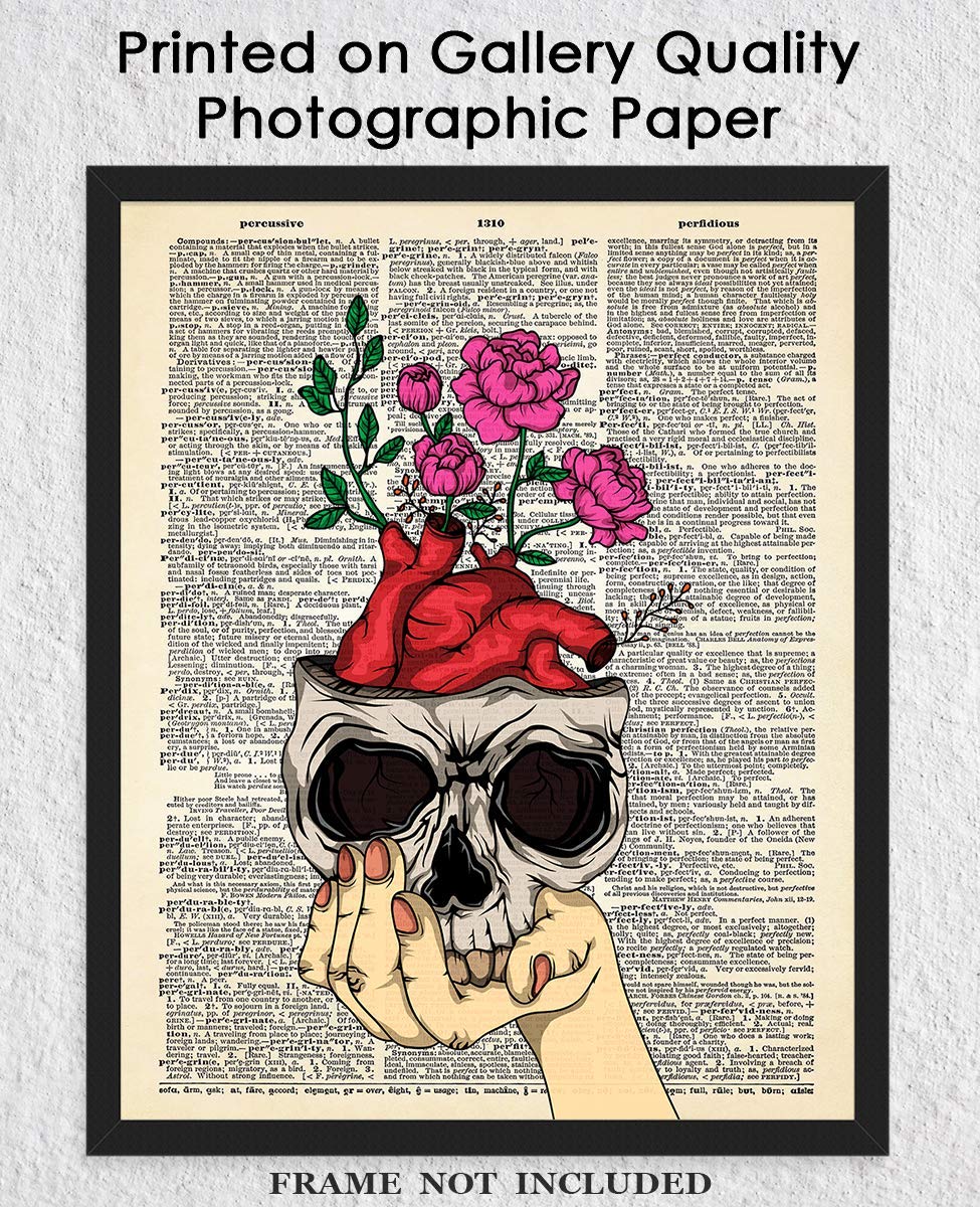 Gothic Floral Skull Wall Art - 8x10 Halloween Decor for Wiccan & Goth Homes