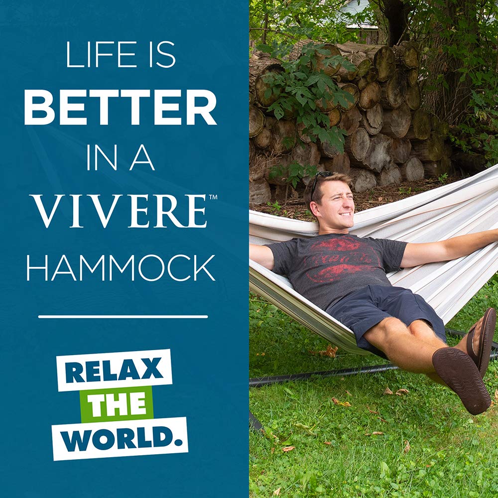 Vivere Double Sunbrella Hammock with Space-Saving Steel Stand - 450 lb Weight Capacity - Includes Premium Carry Bag (Dove) - Perfect for Backyard Relaxation, Camping & Beach Getaways