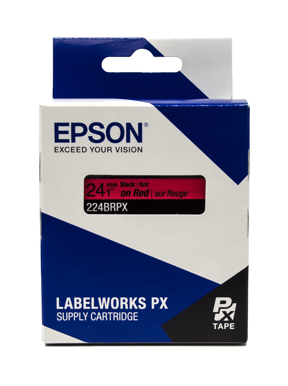 Epson LABELWORKS 224BRPX PET Polyester Tape Cartridge - Black on Red Label Maker Tape - 1 Inch (24mm) Wide, 30 Feet - Perfect for Office, Warehouse & Home Organization