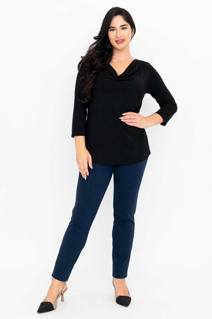 Charisse 3/4 Sleeve Bamboo V-Neck Top for Women - Soft & Breathable Black Shirt - Perfect for Yoga, Office & Casual Wear