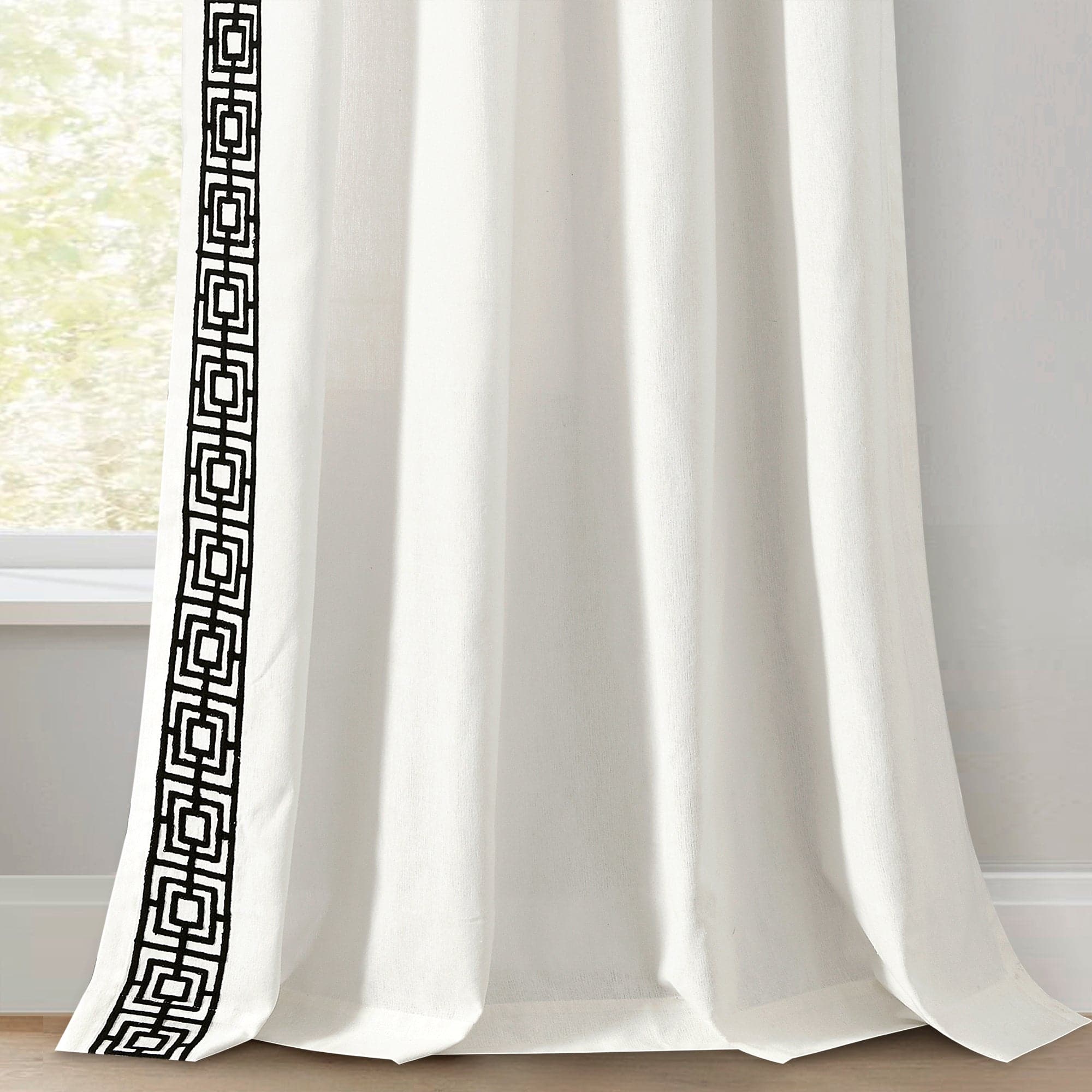 Luxury Modern Square Embroidery Border Window Curtain Panel - Elegant Home Decor for Living Room, Bedroom & Dining Room