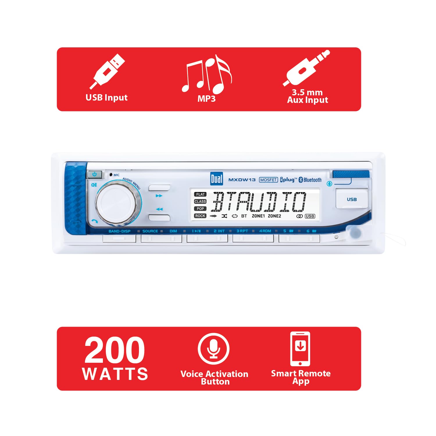 Dual Electronics MXP154SG Marine Stereo System - AM/FM Digital Radio with Bluetooth, 4x 6.5