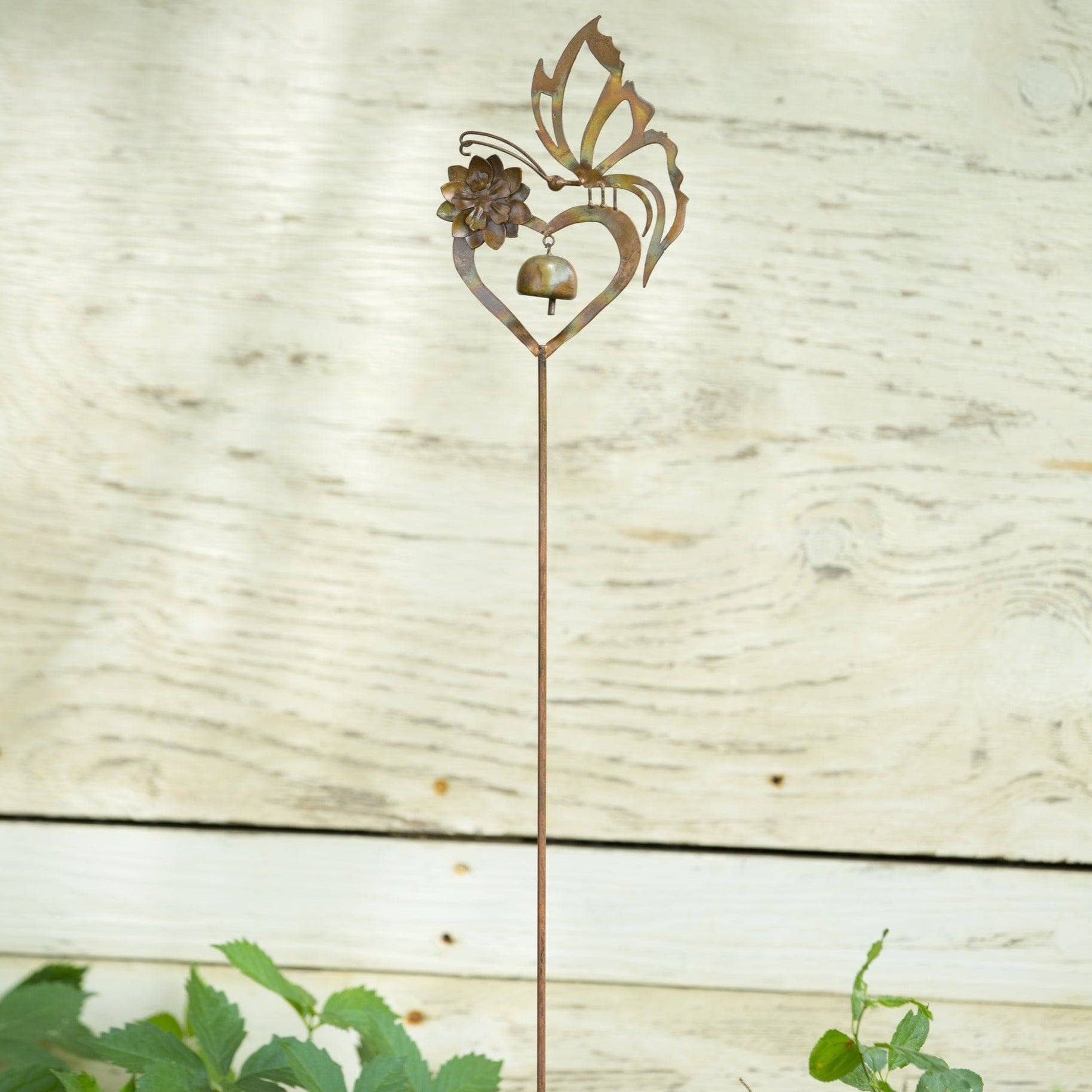 Butterfly on Heart Metal Garden Stake - Decorative Outdoor Yard Art for Flower Beds, Patio & Lawn Decor | Perfect for Spring & Summer Gardens