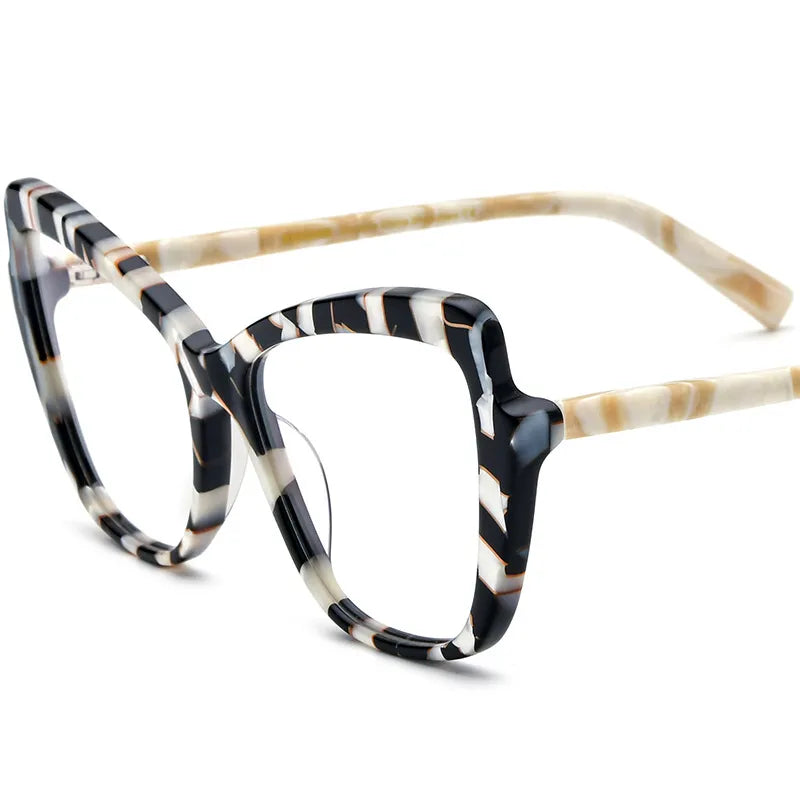 CCspace Unisex Full Rim Square Cat Eye Acetate Eyeglasses 56928 - Retro Fashion Glasses for Men & Women - Perfect for Office, Reading & Daily Wear