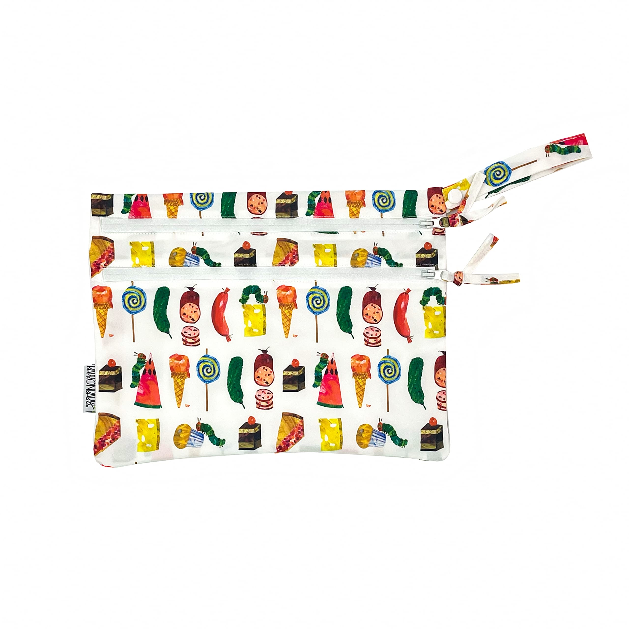 Eric Carle Themed Baby Wet Dry Bag - Waterproof Reusable Storage with 2 Zipper Pockets for Diapers, Snacks, Swimsuits - 11x9 Inches - Perfect for Mealtime, Stroller, Travel & Daycare - Machine Washable