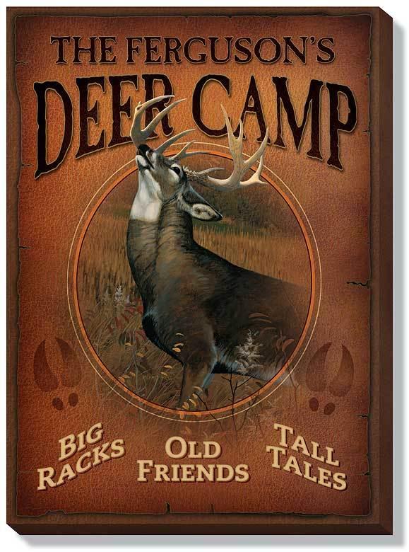 Deer Camp Personalized Wrapped Canvas - 18x13 Inches Custom Hunting Decor for Cabin, Lodge & Man Cave Wall Art