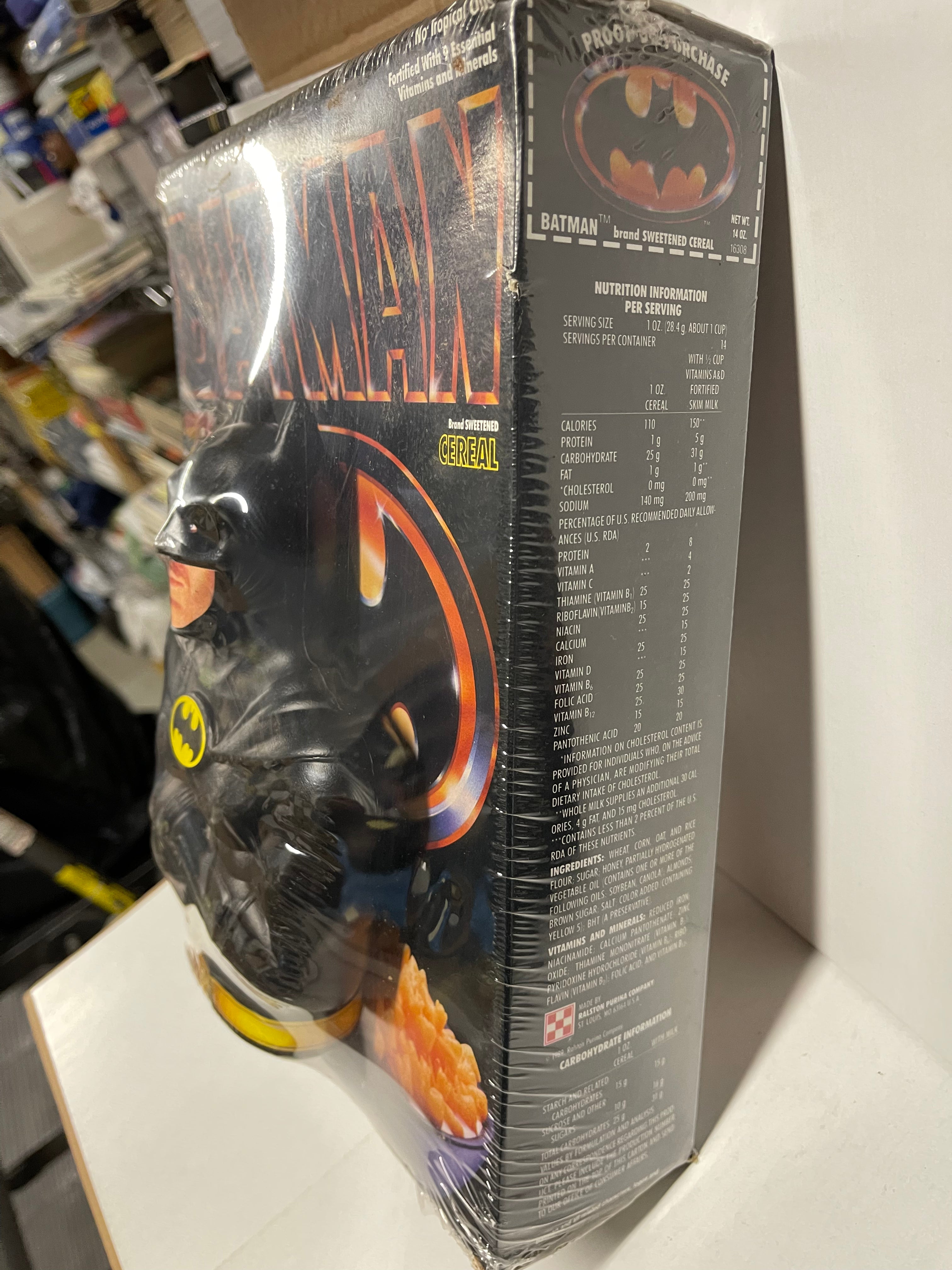 Vintage 1989 Batman Movie Cereal Box with Collectible Batman Bank - Perfect for Superhero Fans & Memorabilia Collectors