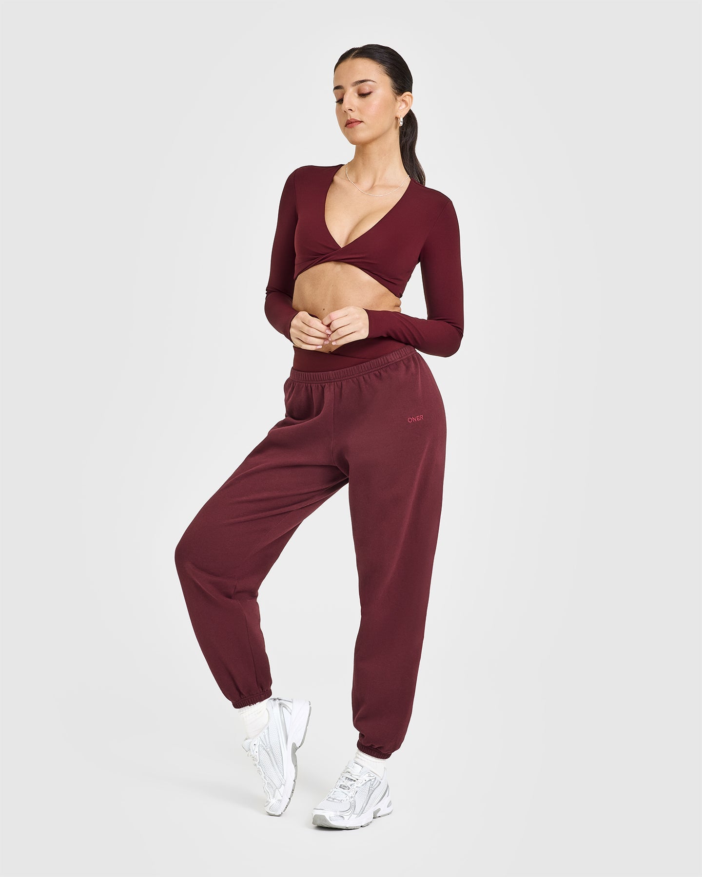 Stylish Rosewood Twist Front Long Sleeve Crop Top for Women | Trendy Fashion Top for Casual Wear, Date Night & Layering