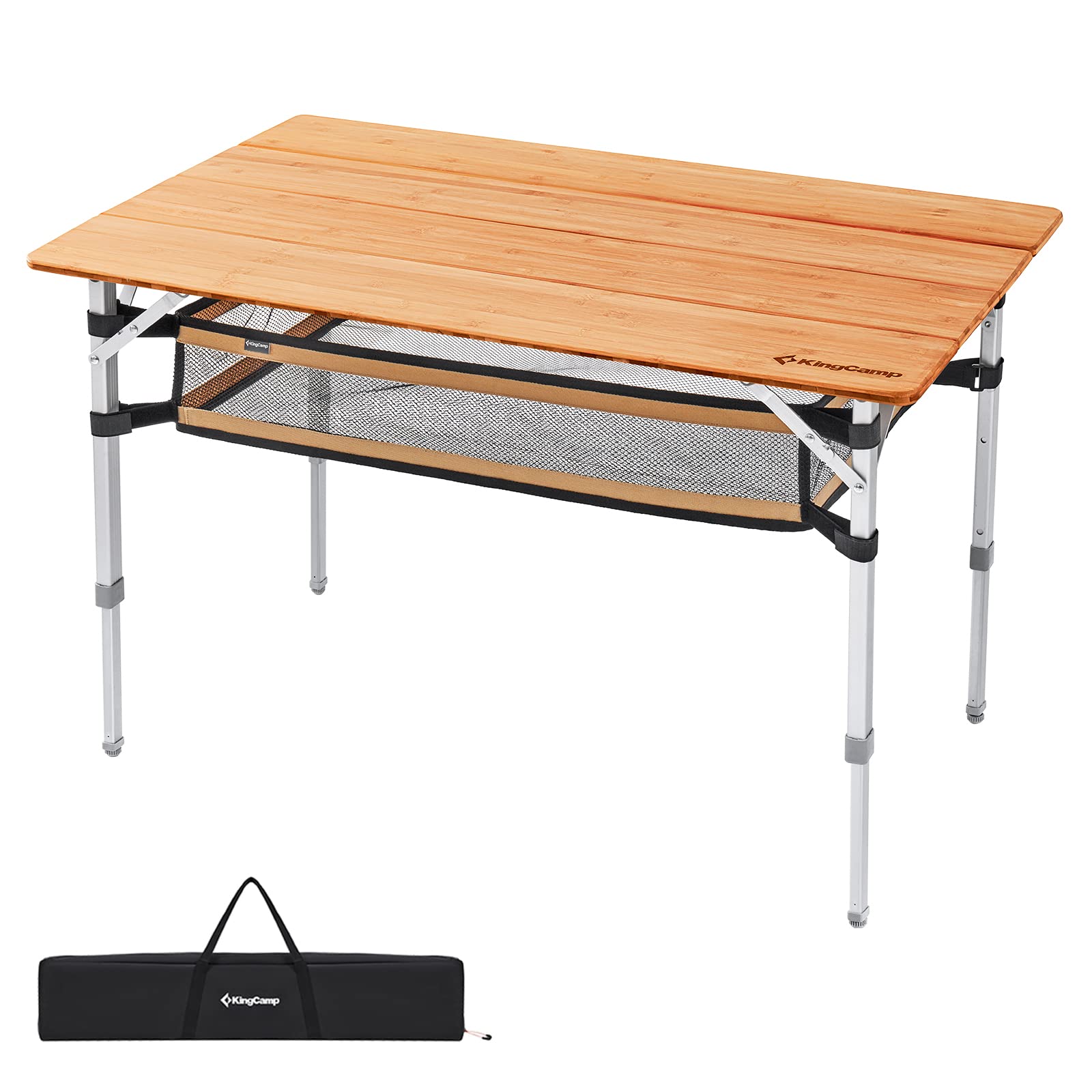 KingCamp 4-Fold Portable Camping Table - Adjustable Height Aluminum Legs, Heavy Duty 176 lbs Capacity with Large Storage Bag - Perfect for Outdoor Travel, Picnic, RV, Beach & Backyard Gatherings (4-5 People)