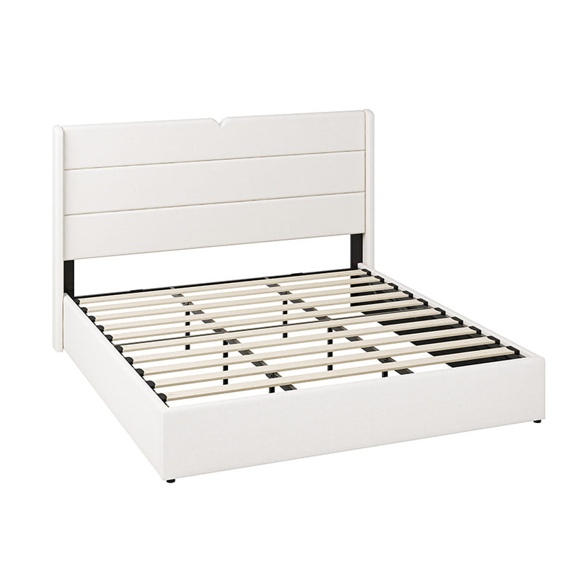 Rudolph Lift Up Storage Upholstered Platform Bed Frame with Hydraulic System - Queen Size Bed with Underbed Storage for Small Spaces, Bedroom Furniture for Modern Homes