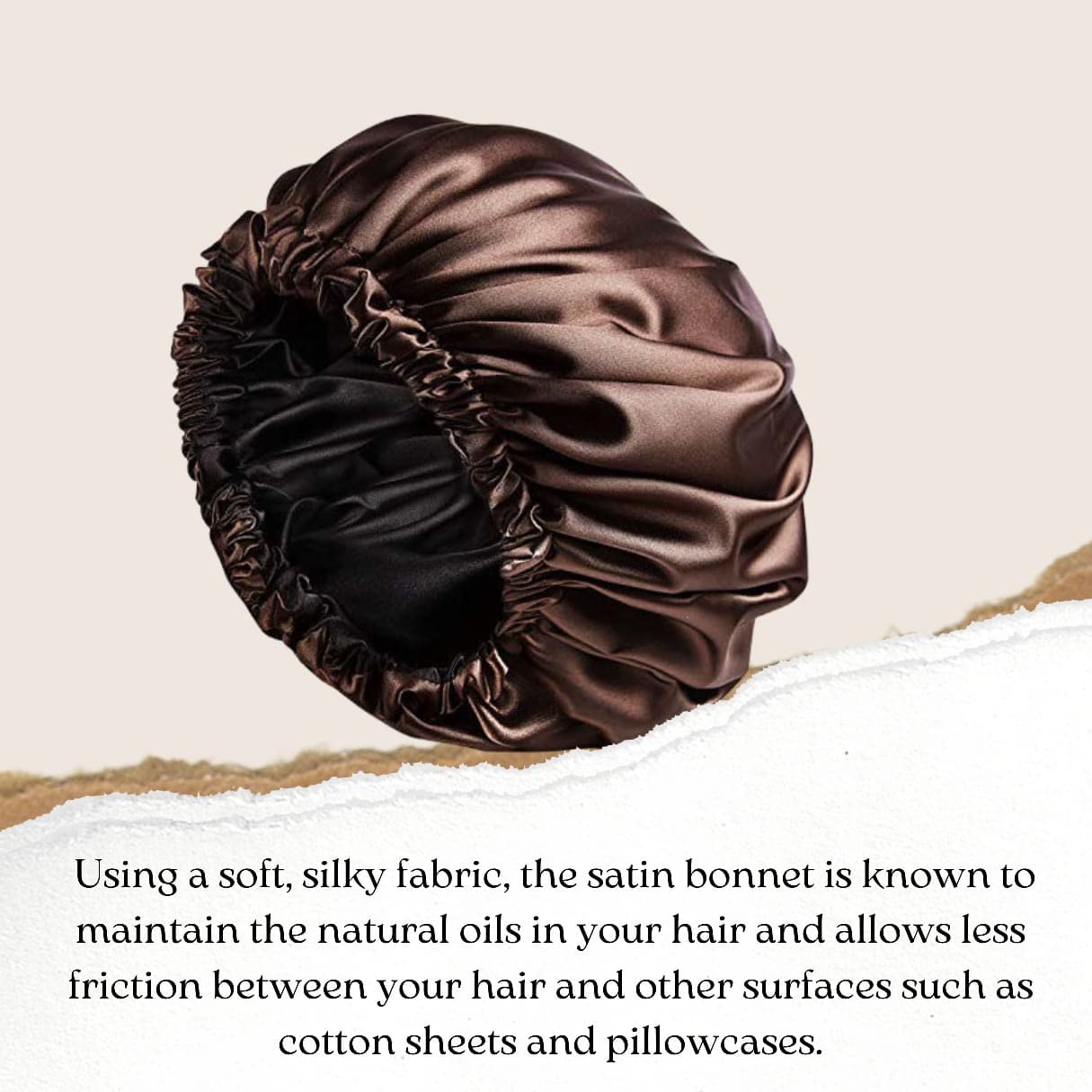Atrube's Reversible Silk Satin Sleep Bonnet with Adjustable Tie Band - Waterproof Shower Cap & Scrunchies Set for Curly, Natural Hair Care - Perfect for Nighttime, Travel & Salon Use (Brown Combo)