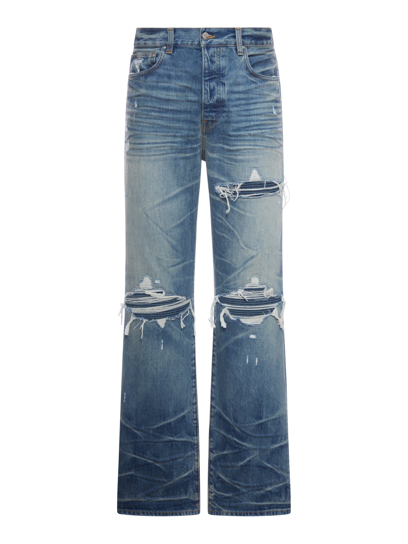 Amiri Men's Cotton Jeans in Honeycomb Indigo Blue Wash - Slim Fit Distressed Denim Pants for Casual Wear & Street Style Outfits
