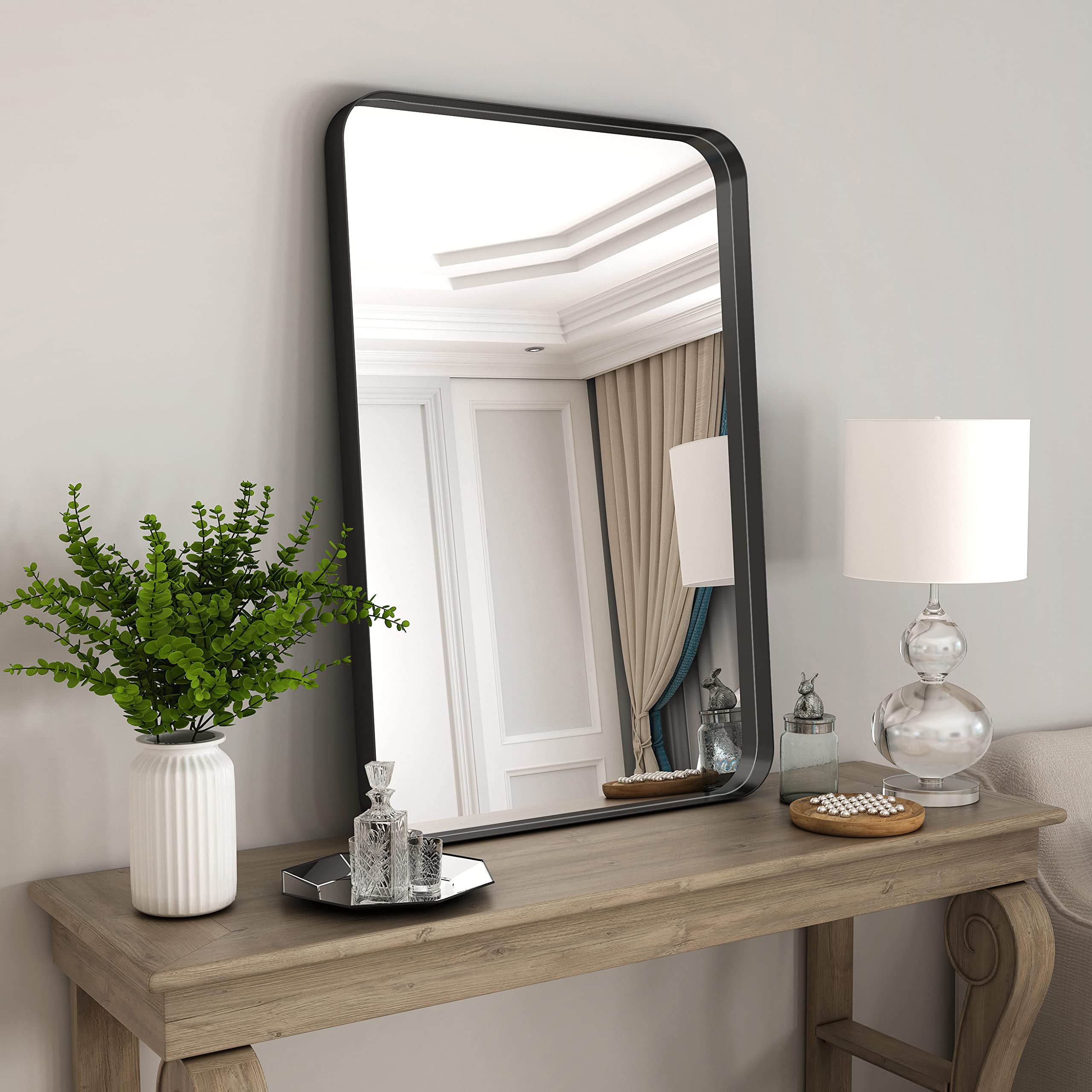 18x28 Inch Rectangle Metal Frame Wall Mirror - Bathroom Vanity Mirror with Rounded Corners & Black Frame for Bedroom, Living Room, Entryway - Perfect for Makeup, Home Decor & Small Spaces