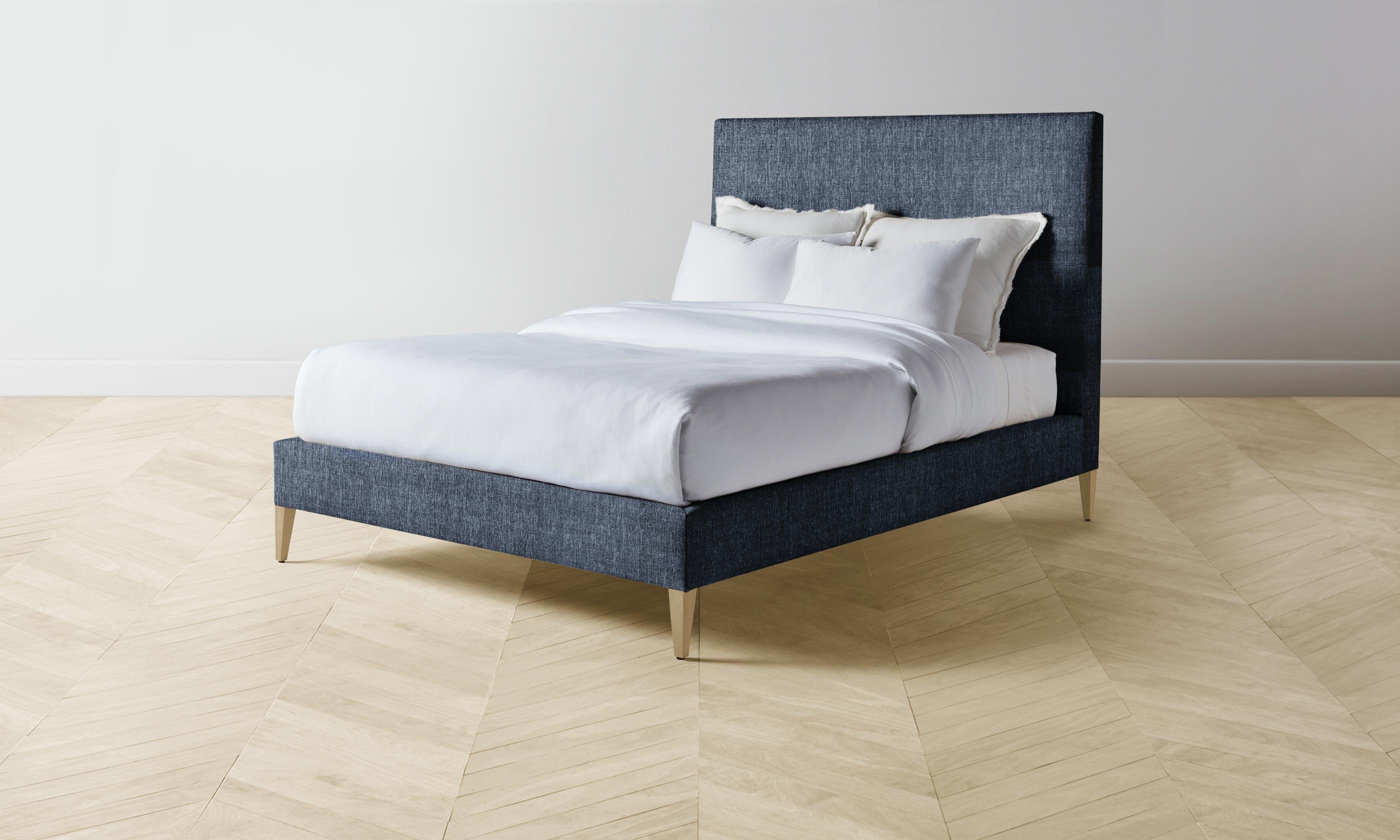 The Essex Bed - Premium Performance Tweed Denim Upholstered Platform Bed Frame - Perfect for Modern Bedrooms & Guest Rooms