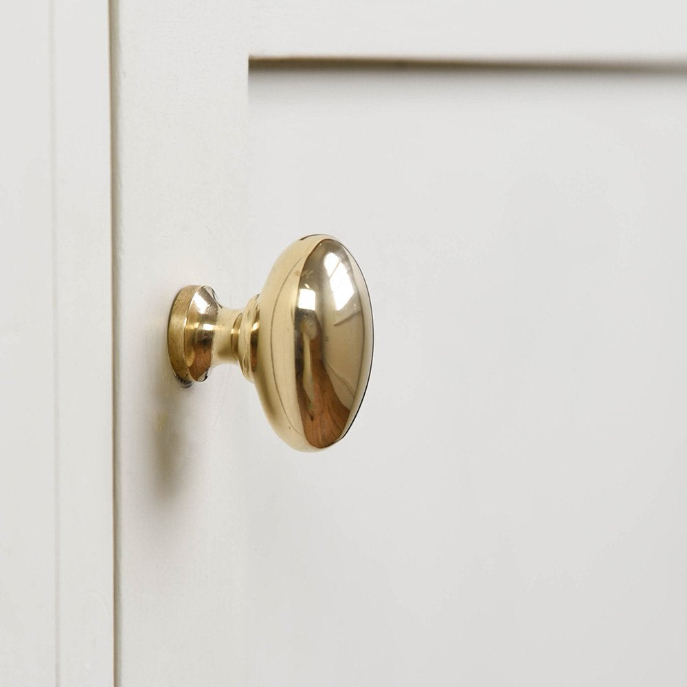 Antique Style Polished Brass Oval Cabinet Knob - Vintage Hardware for Kitchen Cabinets, Dressers & Furniture (Set of 10) - Perfect for Home Renovation & DIY Projects