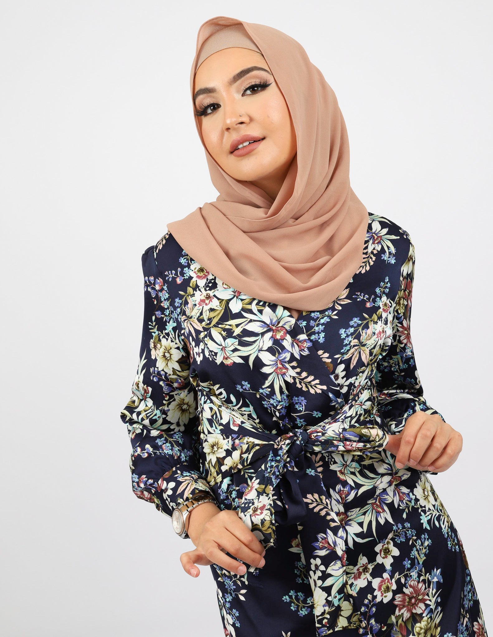 Clara Floral Wrap Dress for Women - Elegant V-Neck Summer Midi Dress with Belt - Perfect for Weddings, Parties & Casual Outings