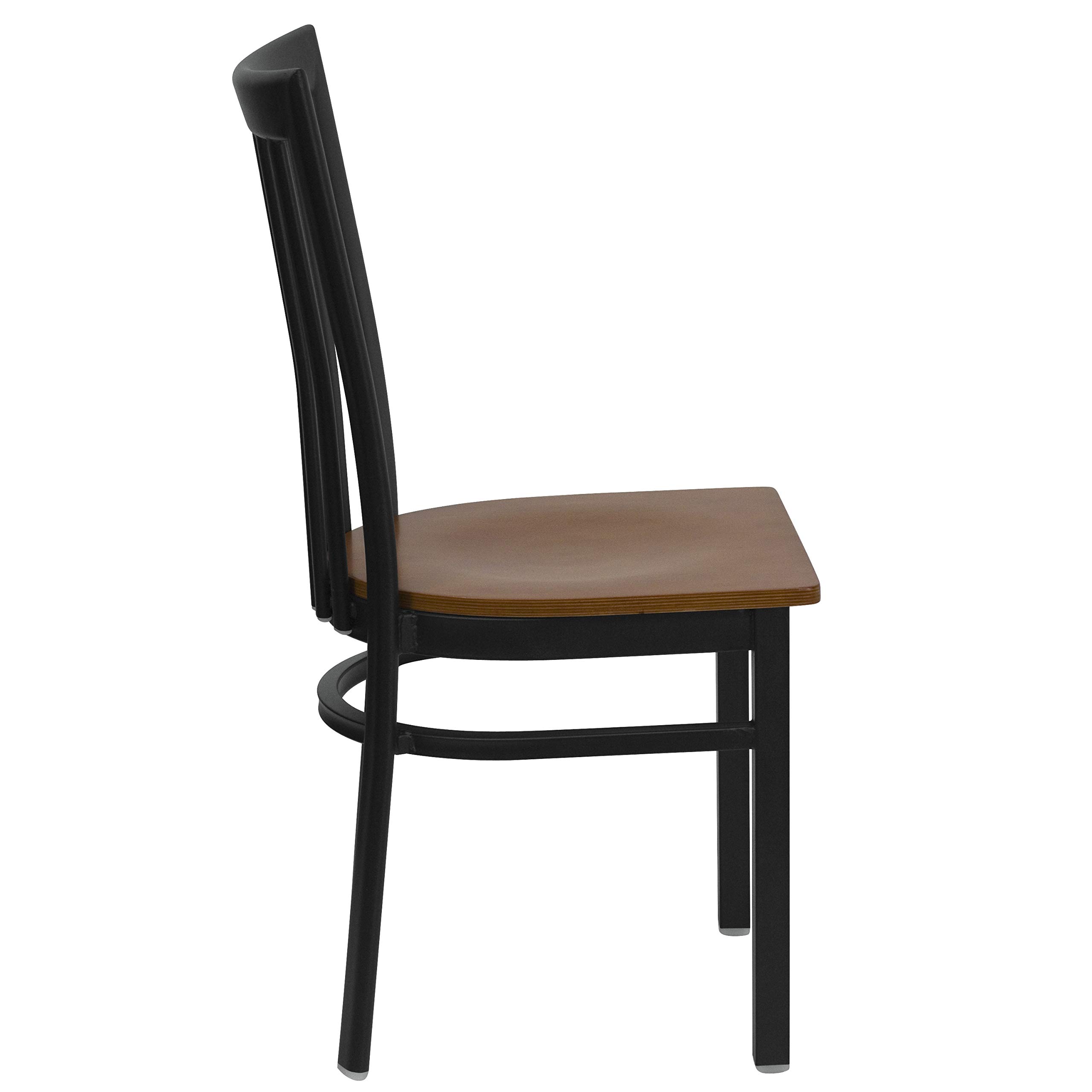 Flash Furniture 2-Pack HERCULES Series Black Metal Restaurant Chairs with Cherry Wood Seats - Heavy Duty Schoolhouse Style Dining Chairs for Cafeteria, Kitchen, or Commercial Use