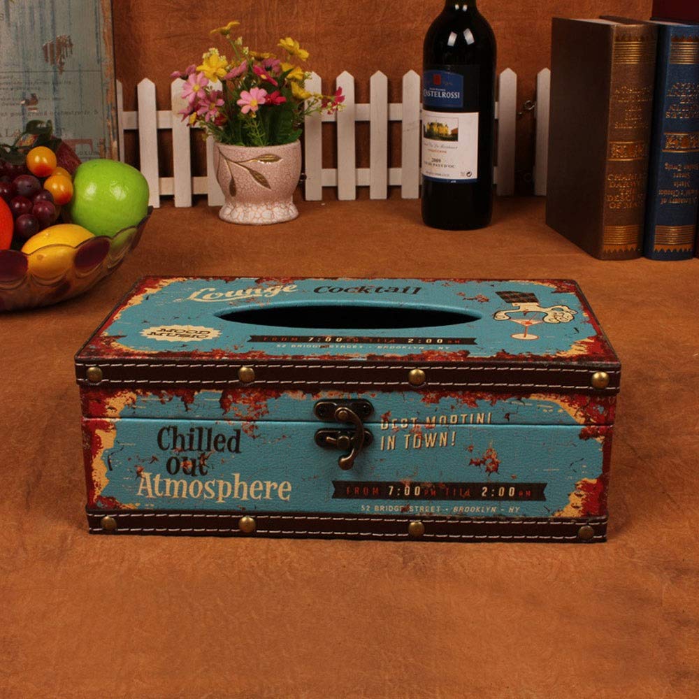 Vintage Leather Tissue Box Cover with Metal Lock - Retro Napkin Holder for Home, Office & Car - Rectangle Facial Tissue Dispenser - Domestic & Travel Use (Color: A)